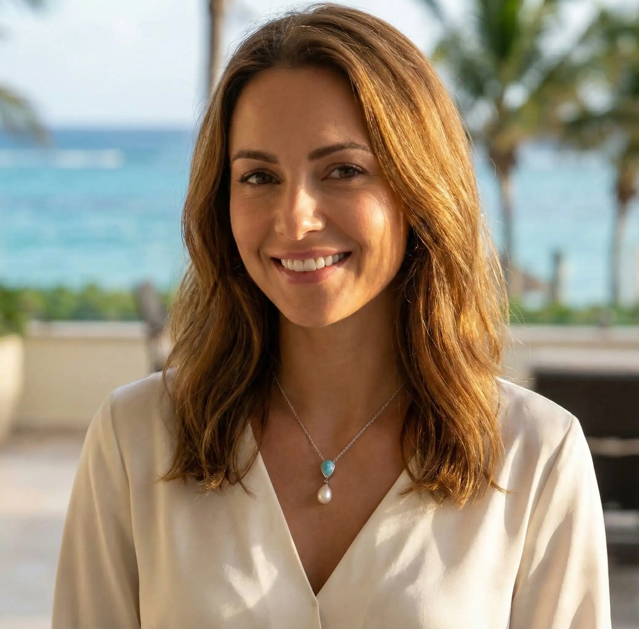 Pearl Necklace with larimar