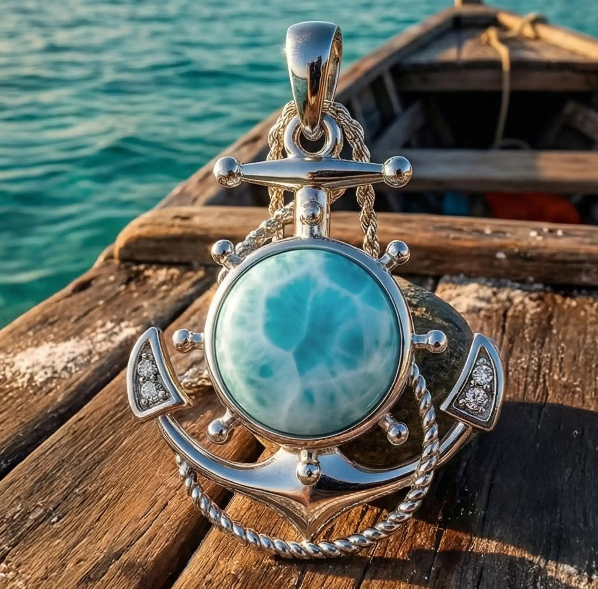 Larimar Anchor Necklace with larimar and silver by marahlago