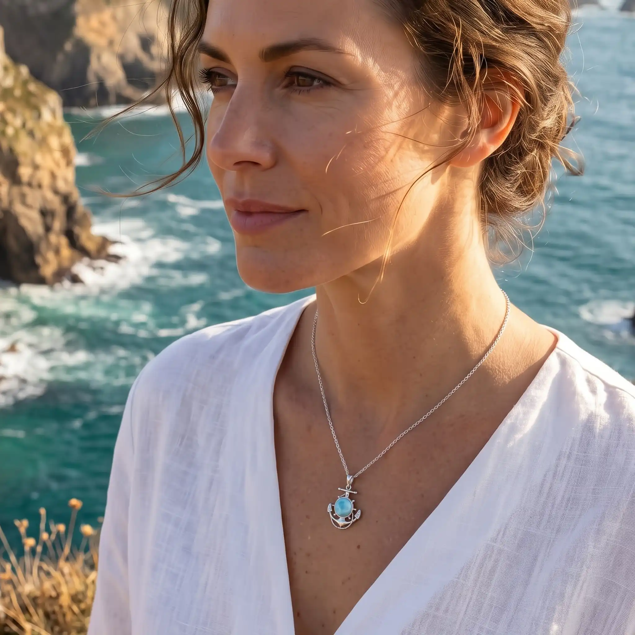 Larimar Anchor Necklace with larimar and silver by marahlago
