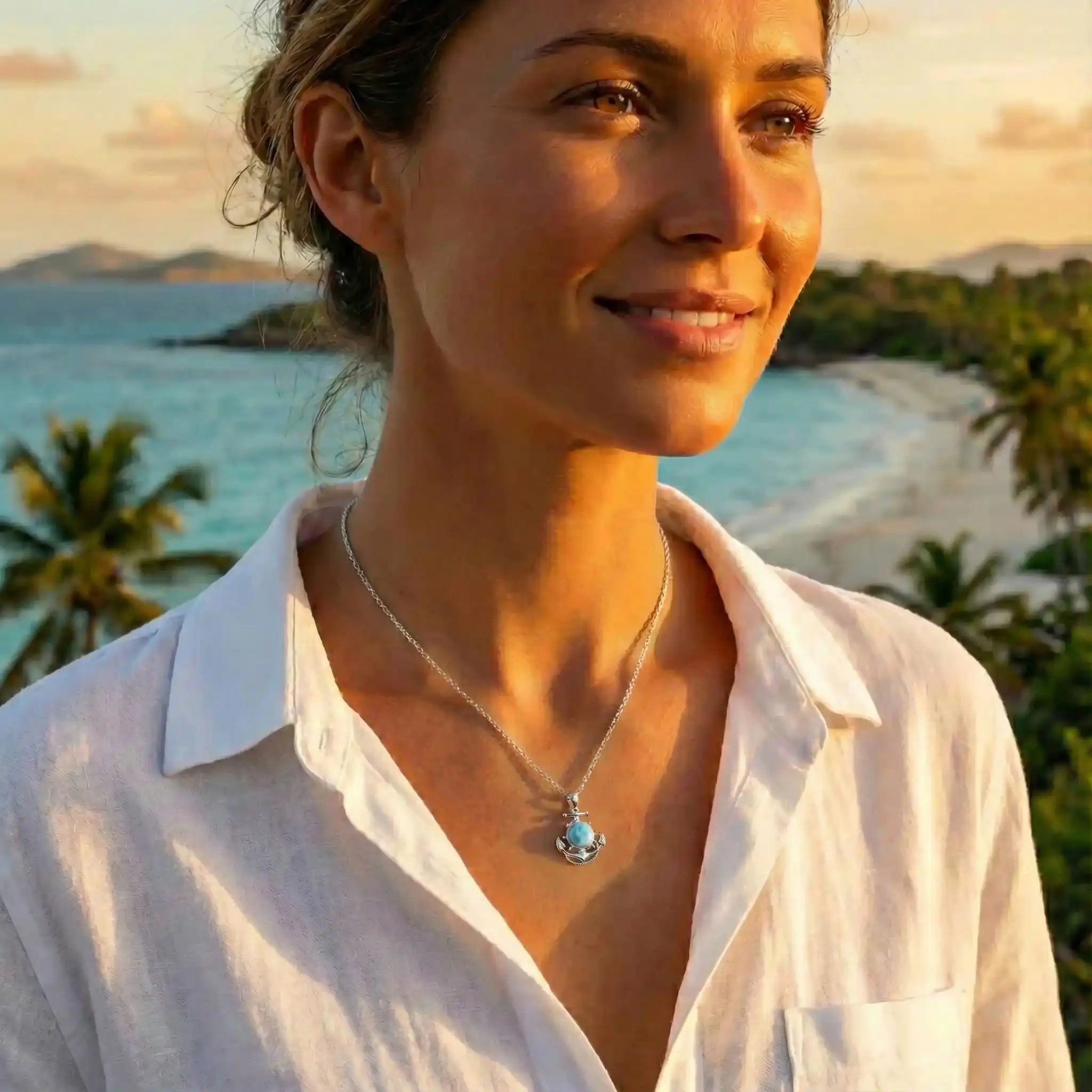 Larimar Anchor Necklace with larimar and silver by marahlago