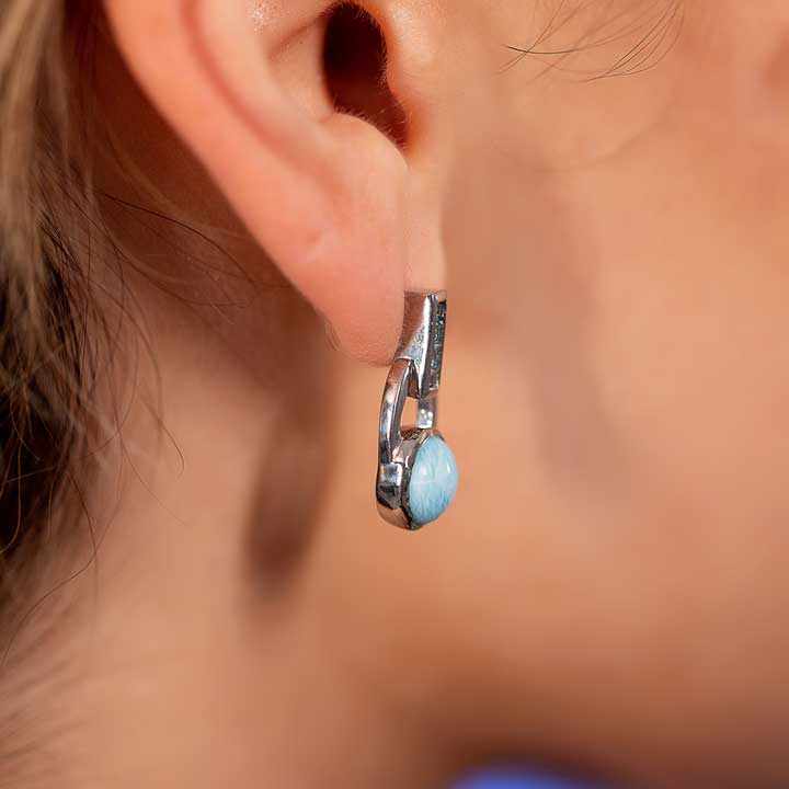 Larimar Sterling Silver Aqua Post Earrings Marahlago Jewelry round Gemstone Blue Topaz 