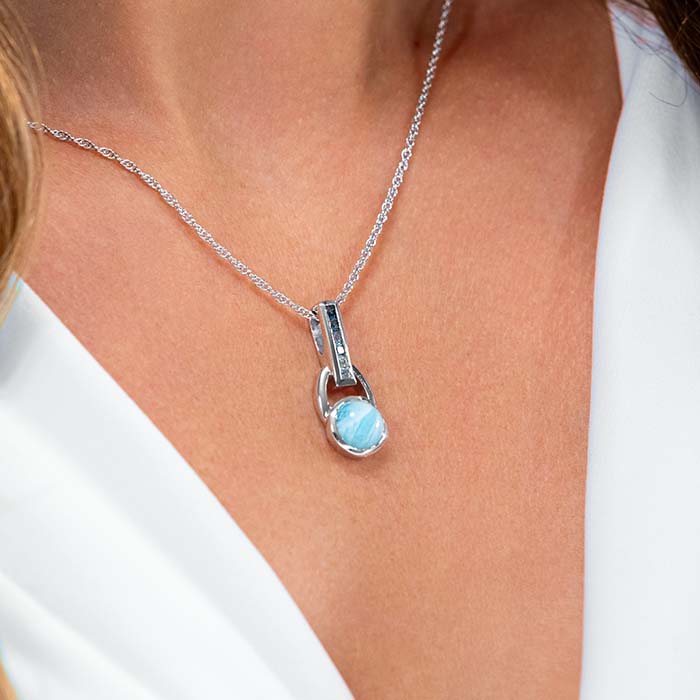 Aqua Necklace in sterling silver with Larimar and blue topaz by marahlago