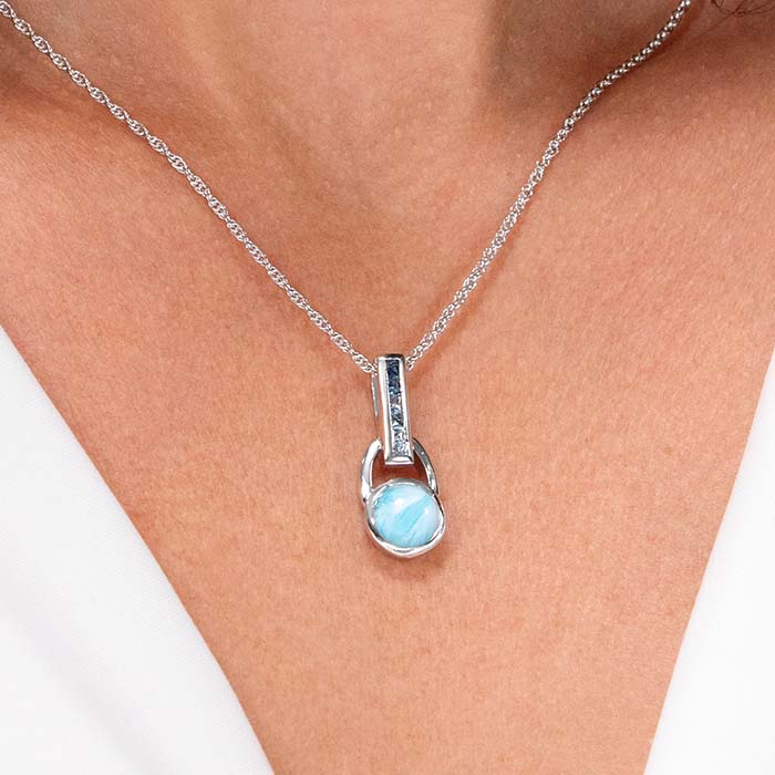 Aqua Necklace in sterling silver with Larimar and blue topaz by marahlago