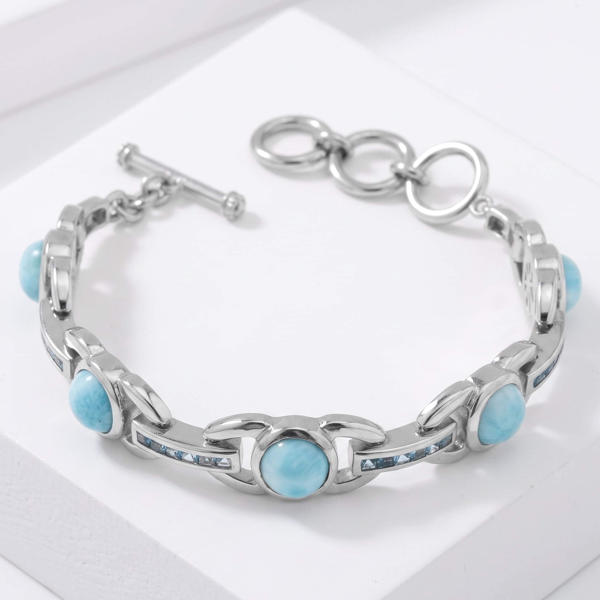 Aqua Bracelet in sterling silver with Larimar and blue Topaz by marahlago