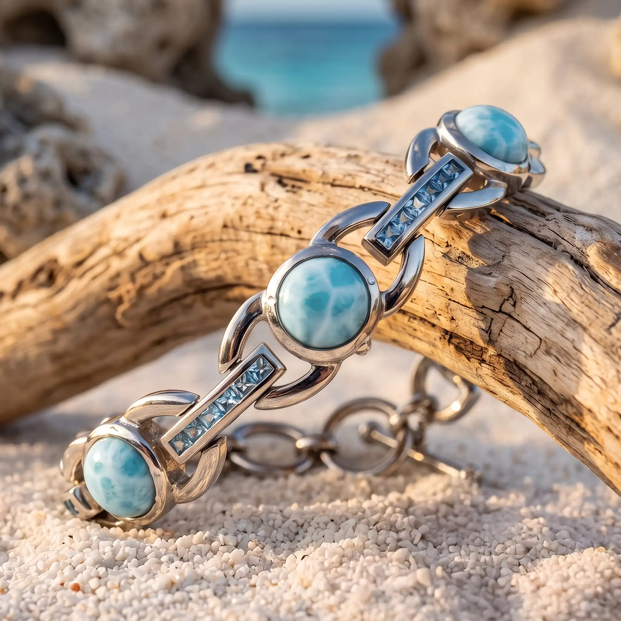 Aqua Bracelet in sterling silver with Larimar and blue Topaz by marahlago