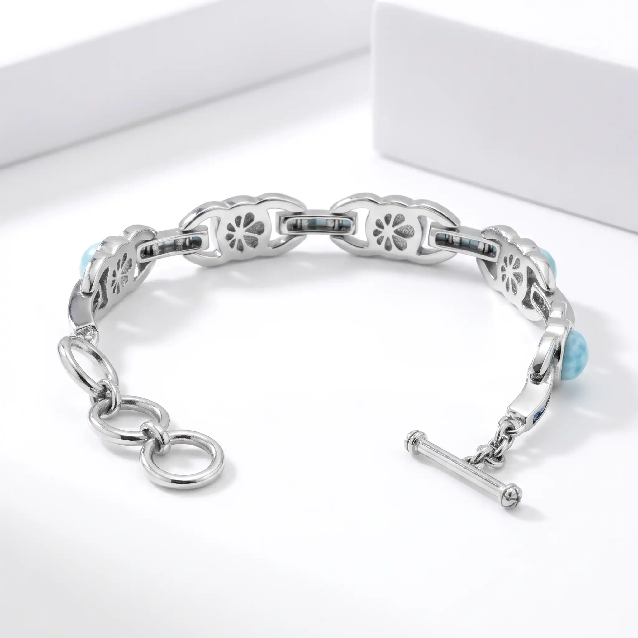 Aqua Bracelet in sterling silver with Larimar and blue Topaz by marahlago