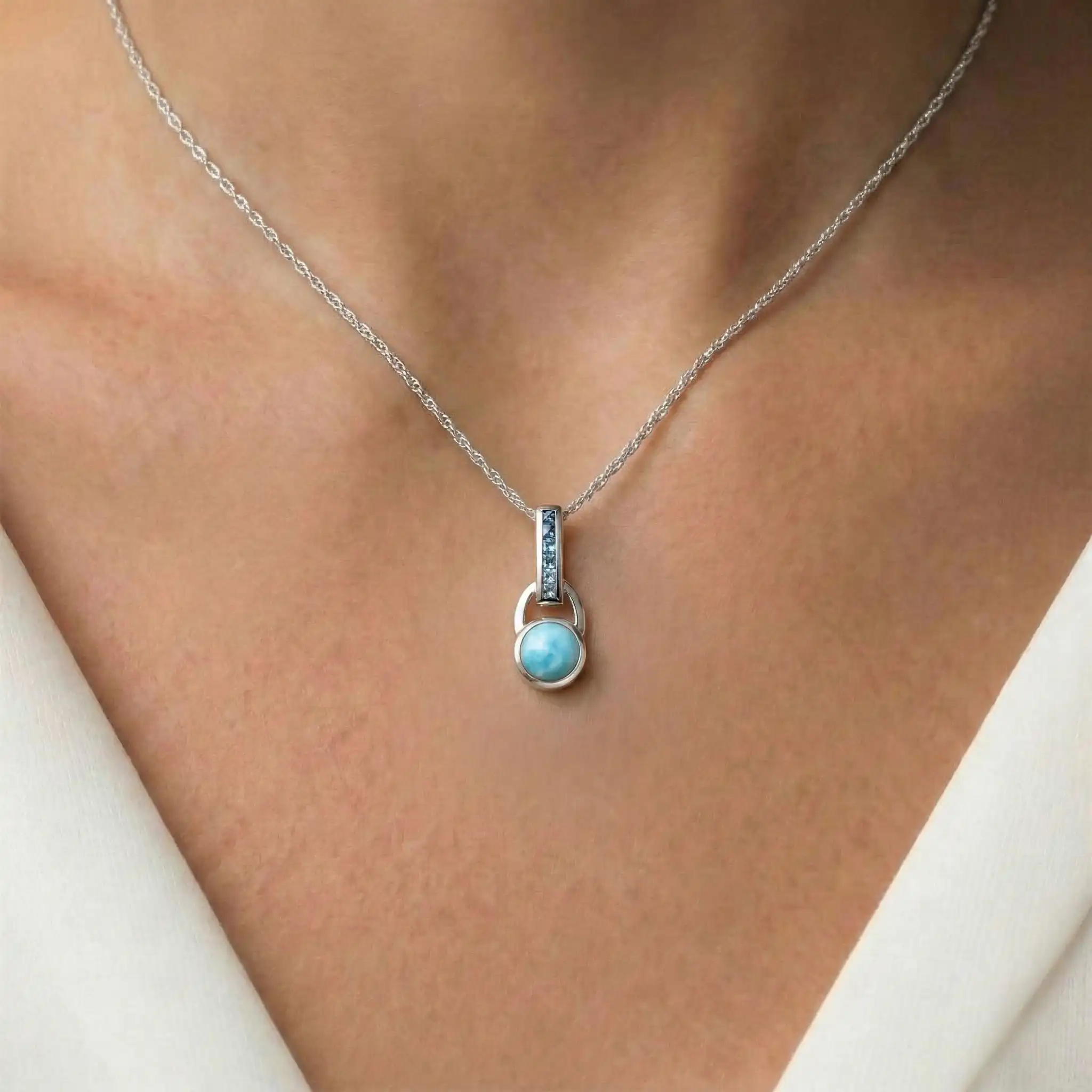 Aqua Necklace in sterling silver with Larimar and blue topaz by marahlago