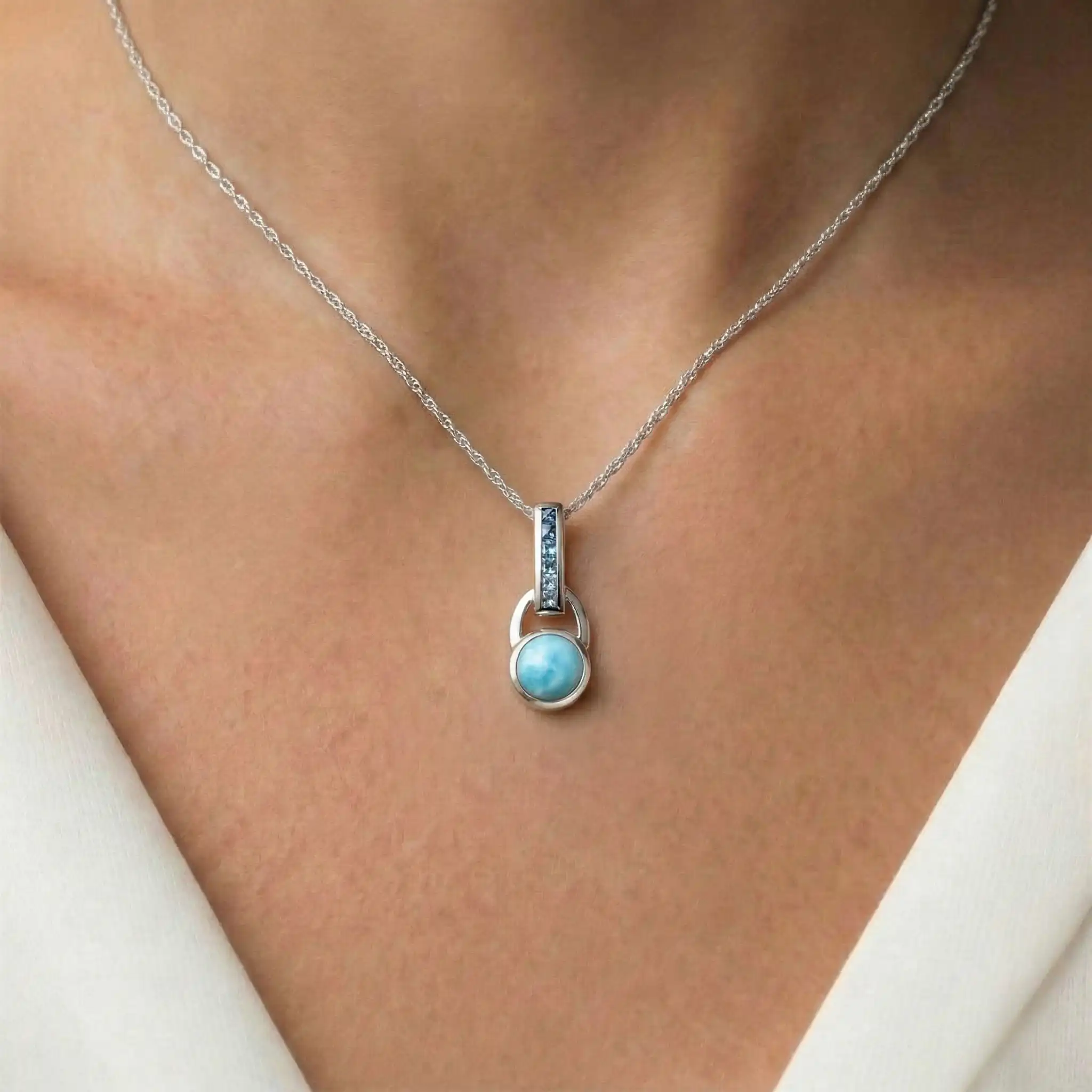 Aqua Necklace in sterling silver with Larimar and blue topaz by marahlago