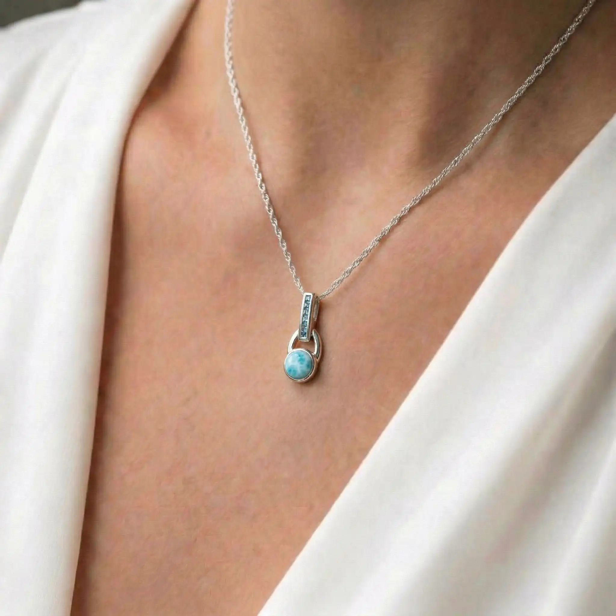 Aqua Necklace in sterling silver with Larimar and blue topaz by marahlago
