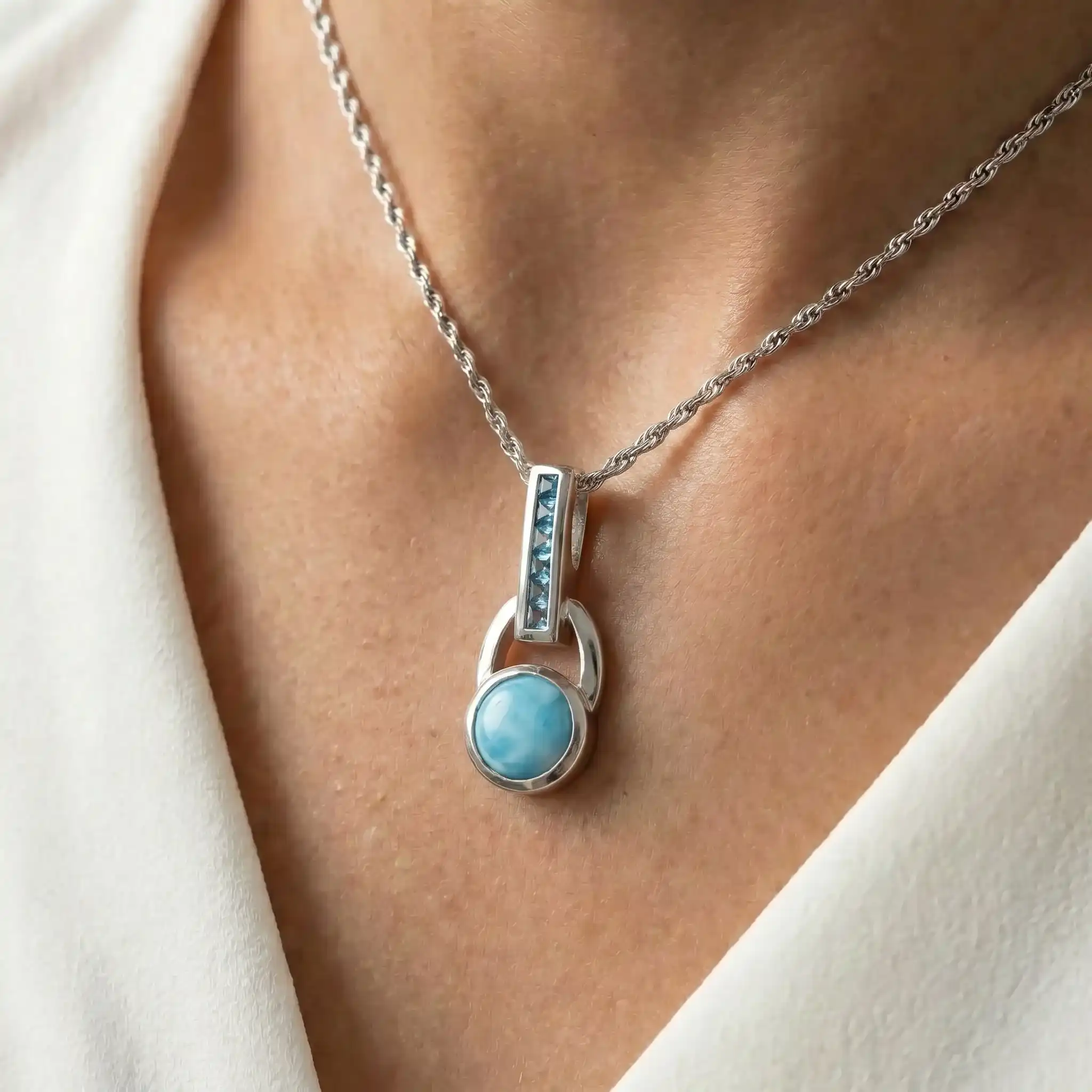 Aqua Necklace in sterling silver with Larimar and blue topaz by marahlago