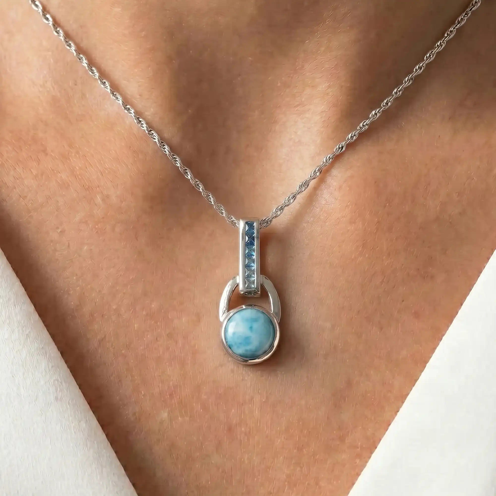 Aqua Necklace in sterling silver with Larimar and blue topaz by marahlago