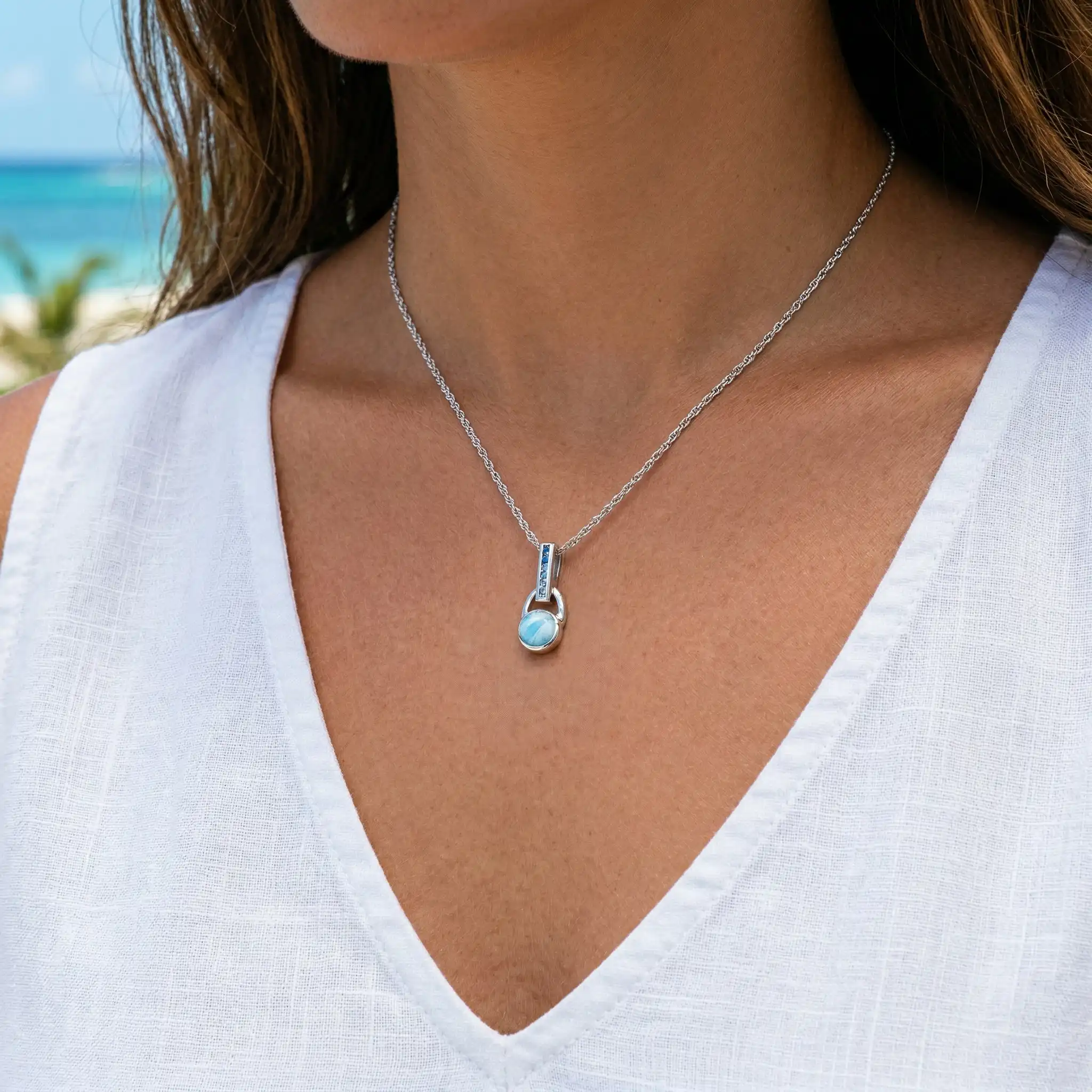 Aqua Necklace in sterling silver with Larimar and blue topaz by marahlago
