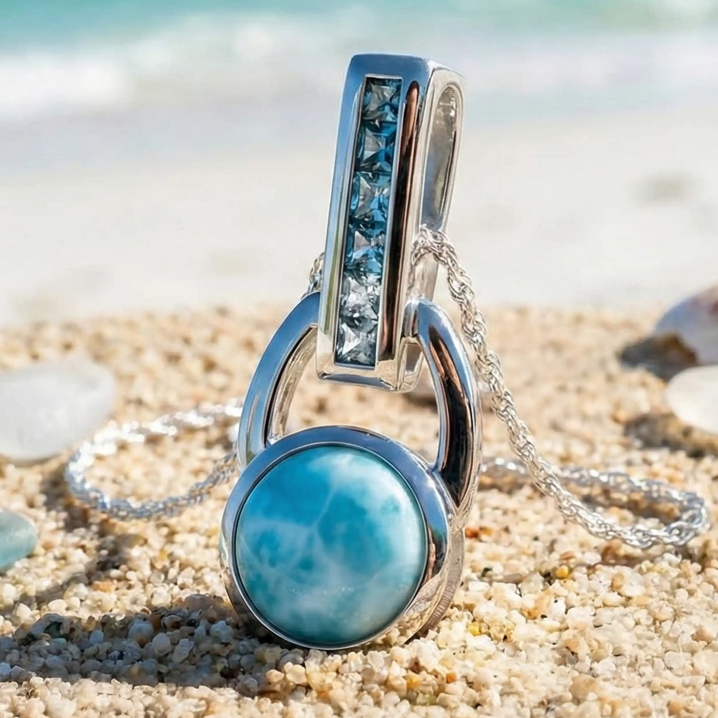 Aqua Necklace in sterling silver with Larimar and blue topaz by marahlago