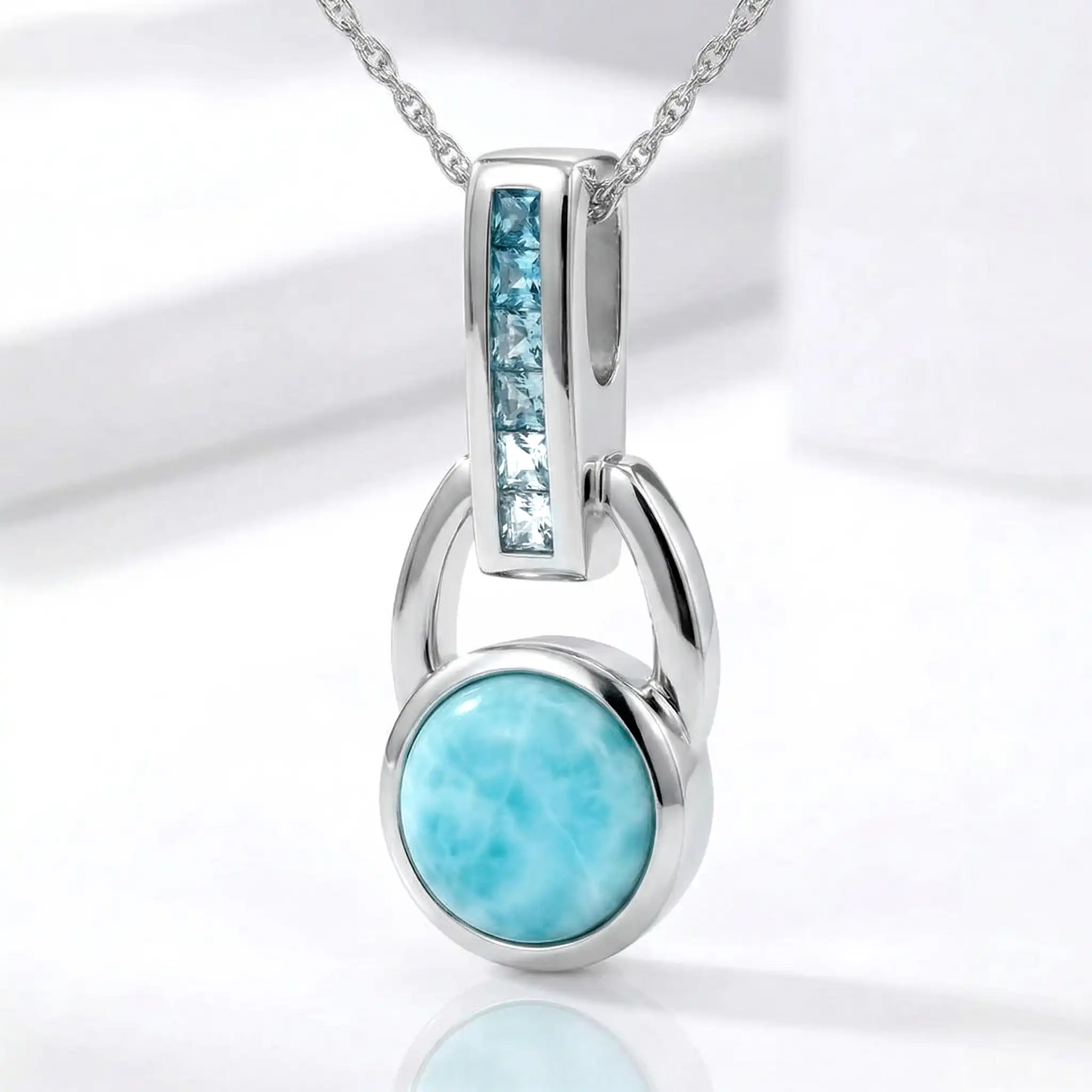 Aqua Necklace in sterling silver with Larimar and blue topaz by marahlago