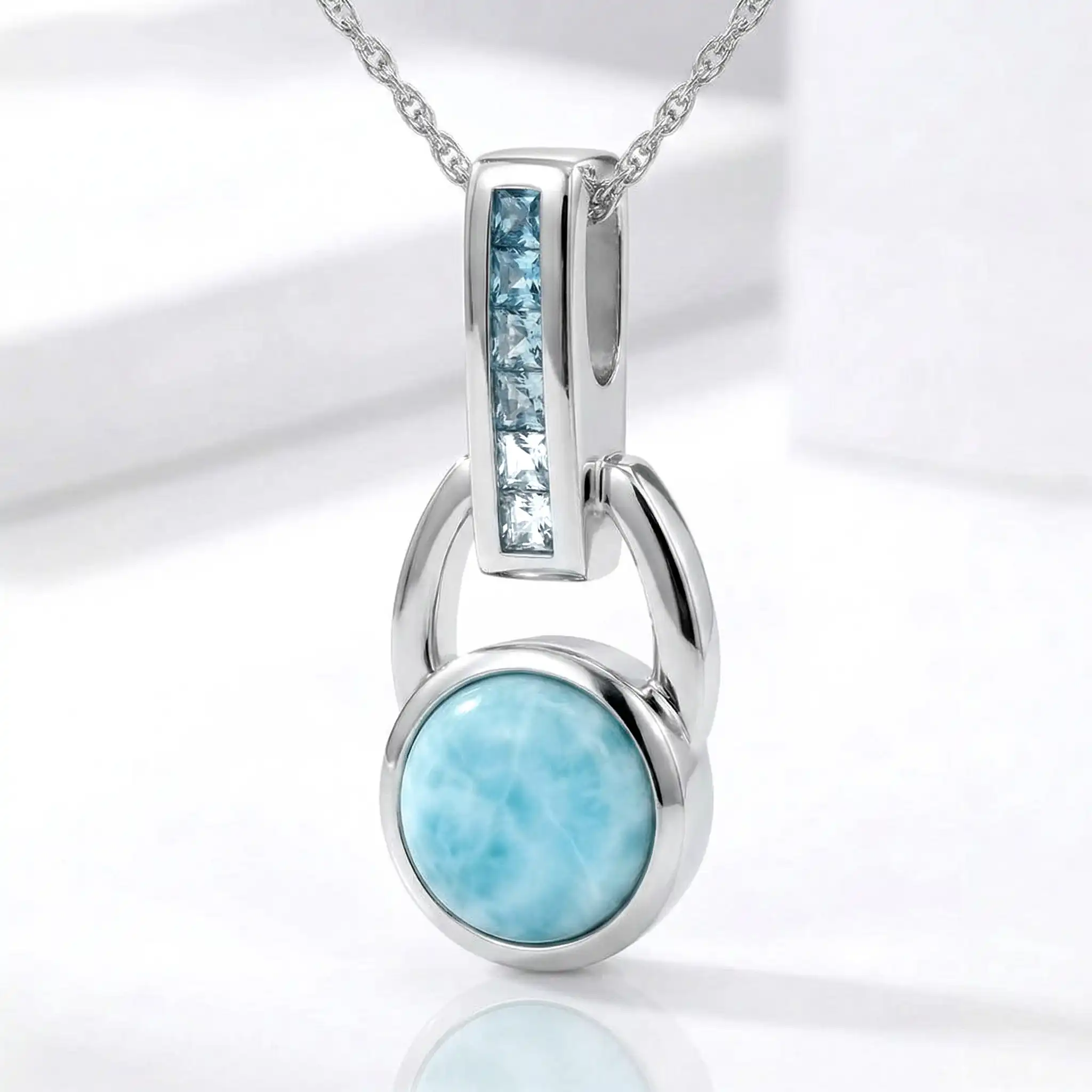 Aqua Necklace in sterling silver with Larimar and blue topaz by marahlago