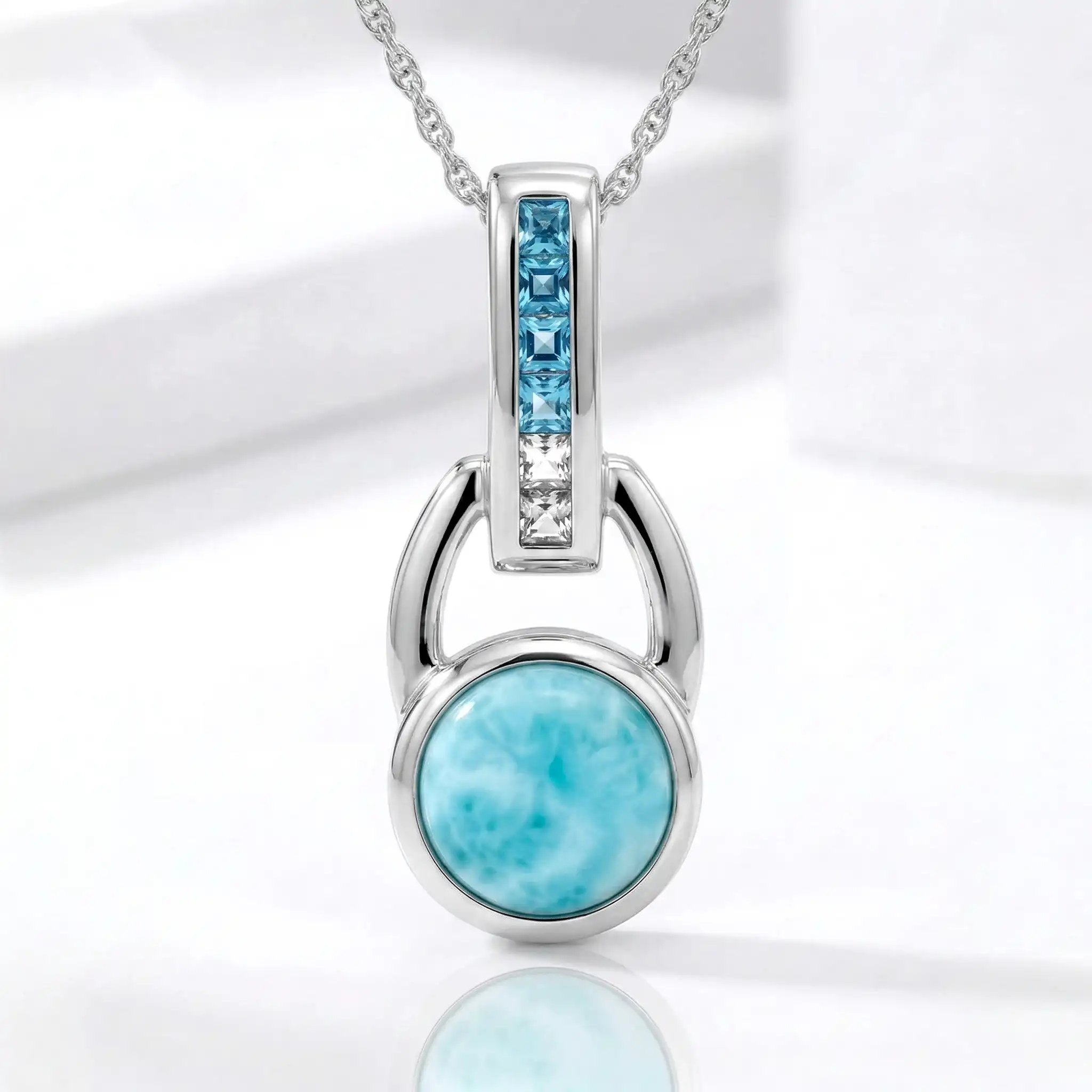 Aqua Necklace in sterling silver with Larimar and blue topaz by marahlago