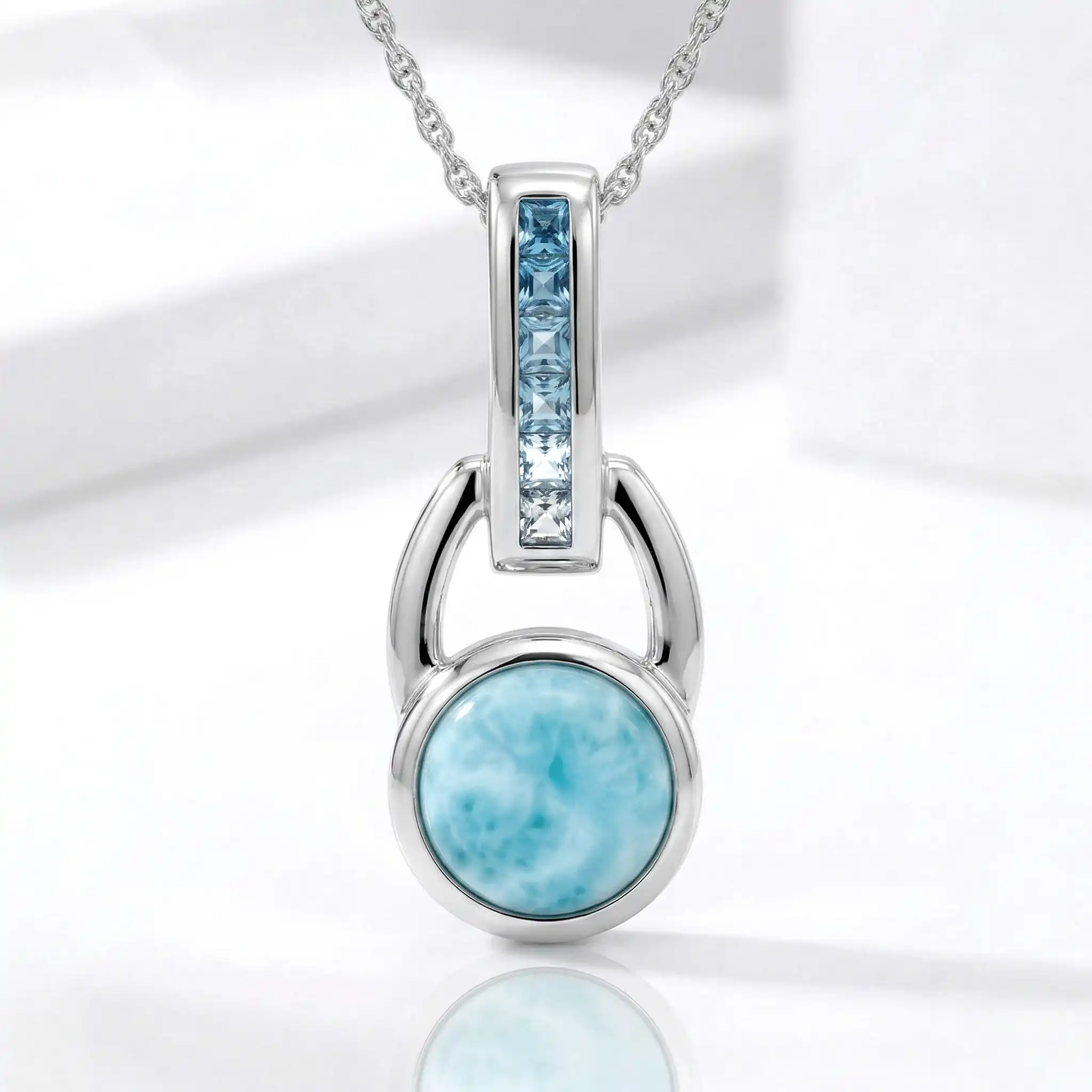 Aqua Necklace in sterling silver with Larimar and blue topaz by marahlago