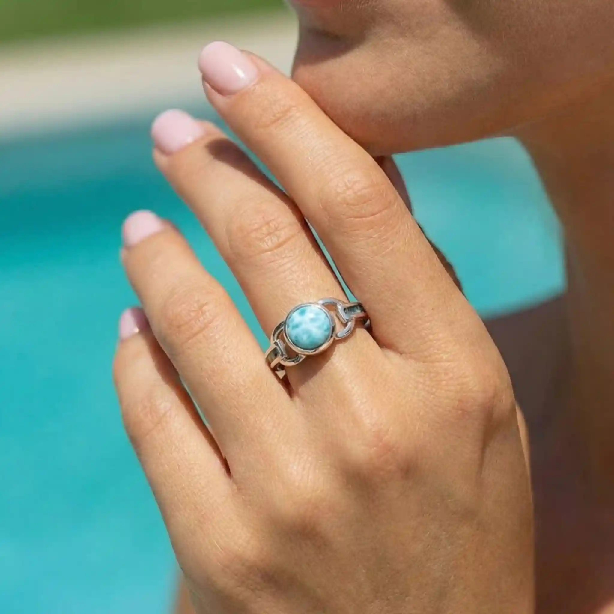 Aqua ring in sterling silver with Larimar by marahlago