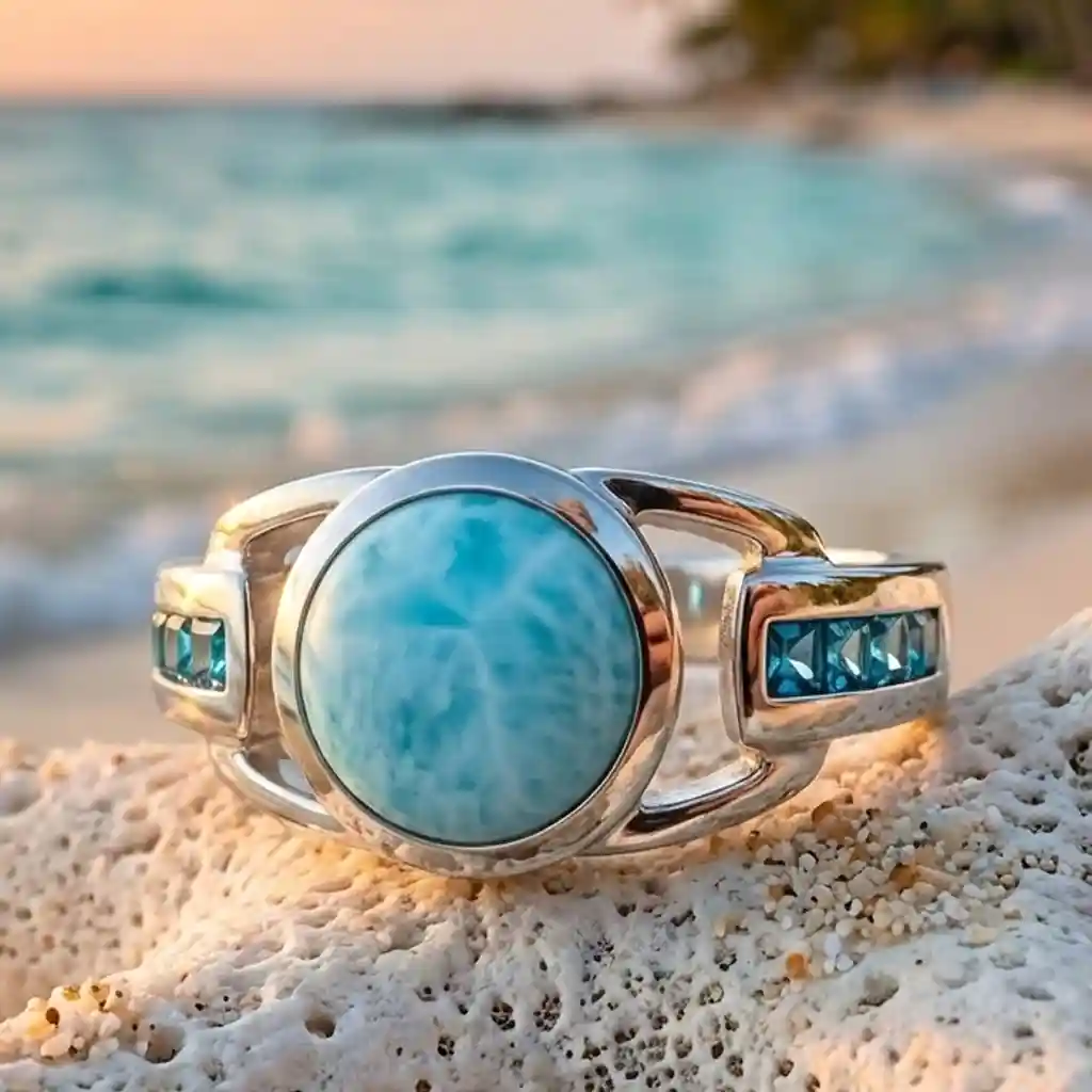 Aqua ring in sterling silver with Larimar by marahlago