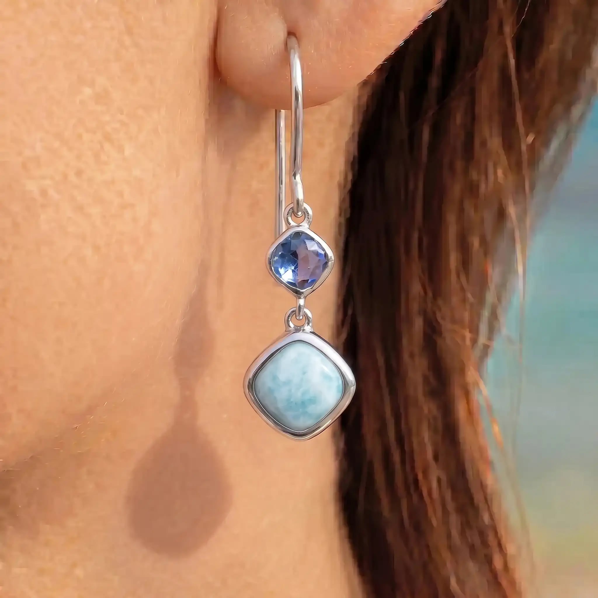 ATLANTIC CUSHION LARIMAR EARRINGS