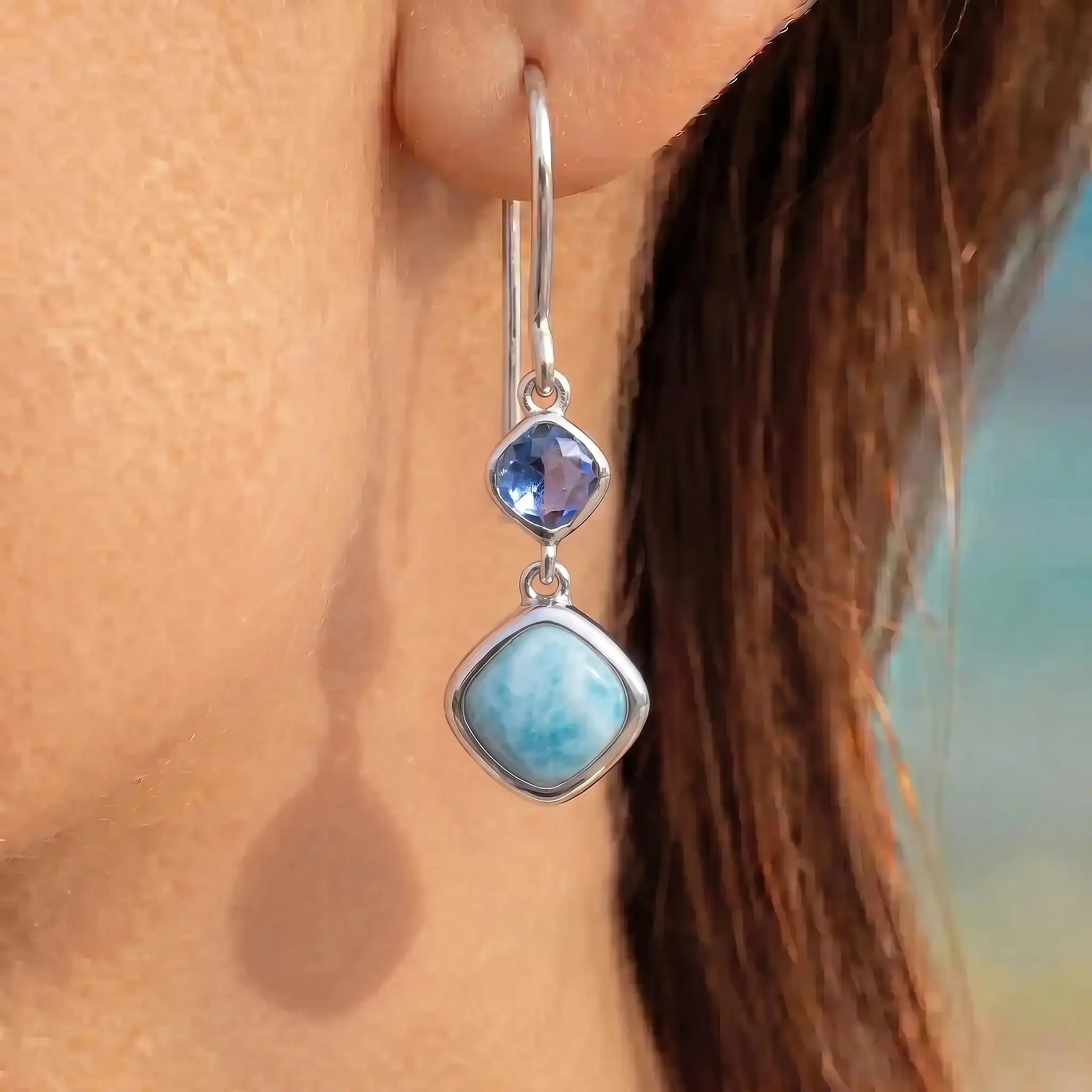 ATLANTIC CUSHION LARIMAR EARRINGS