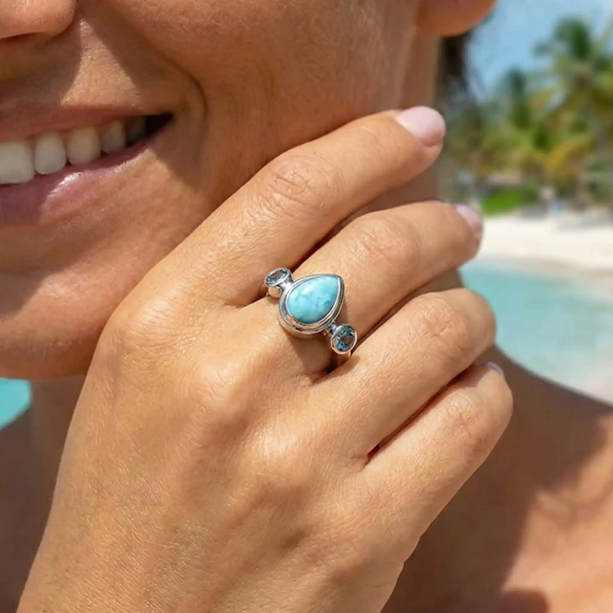 Blue Topaz and larimar ring in silver by marahlago
