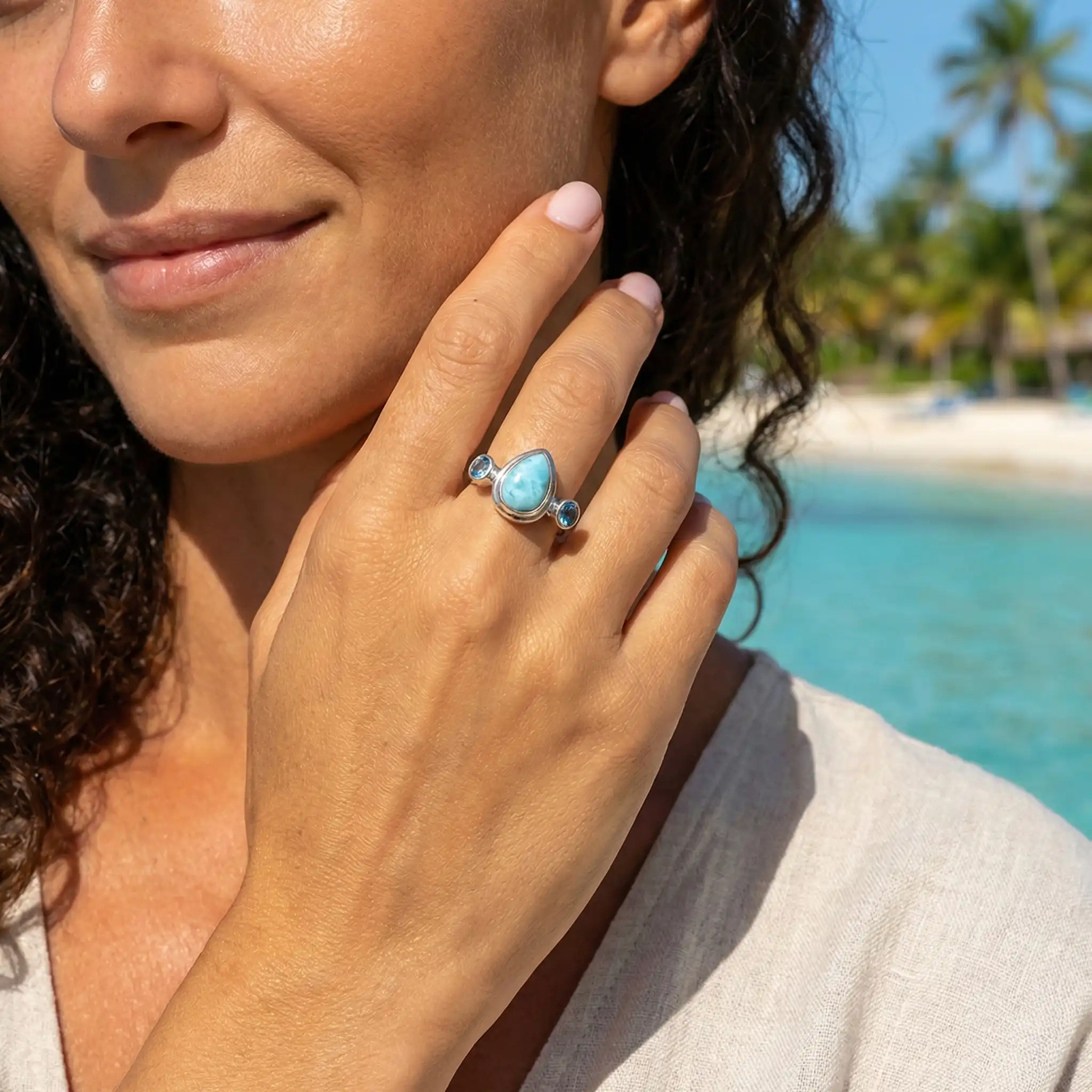 Blue Topaz and larimar ring in silver by marahlago