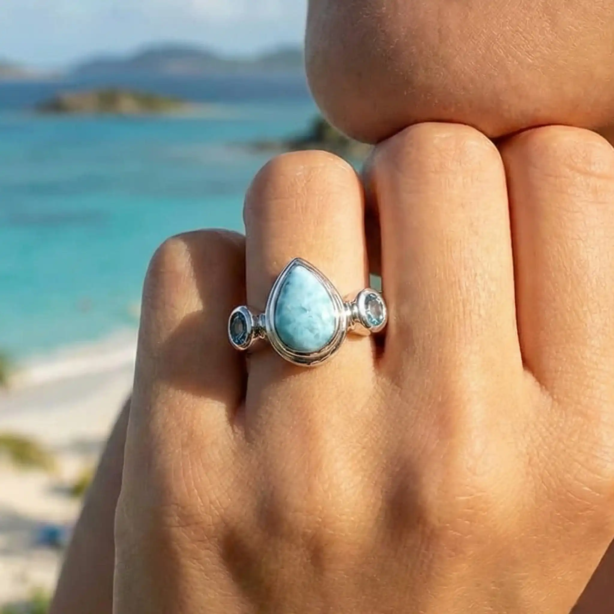 Blue Topaz and larimar ring in silver by marahlago