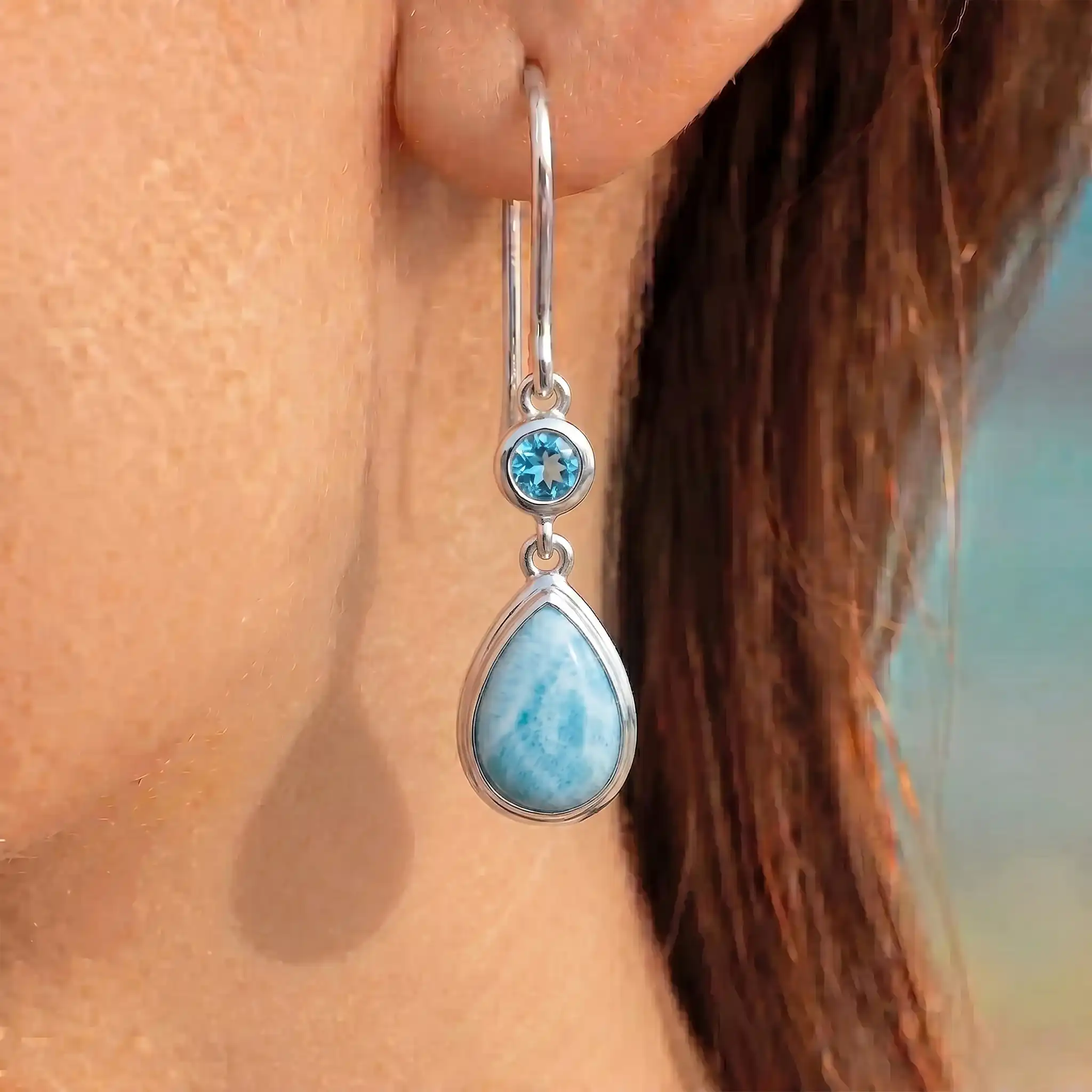 Larimar vBlue topaz Earrings