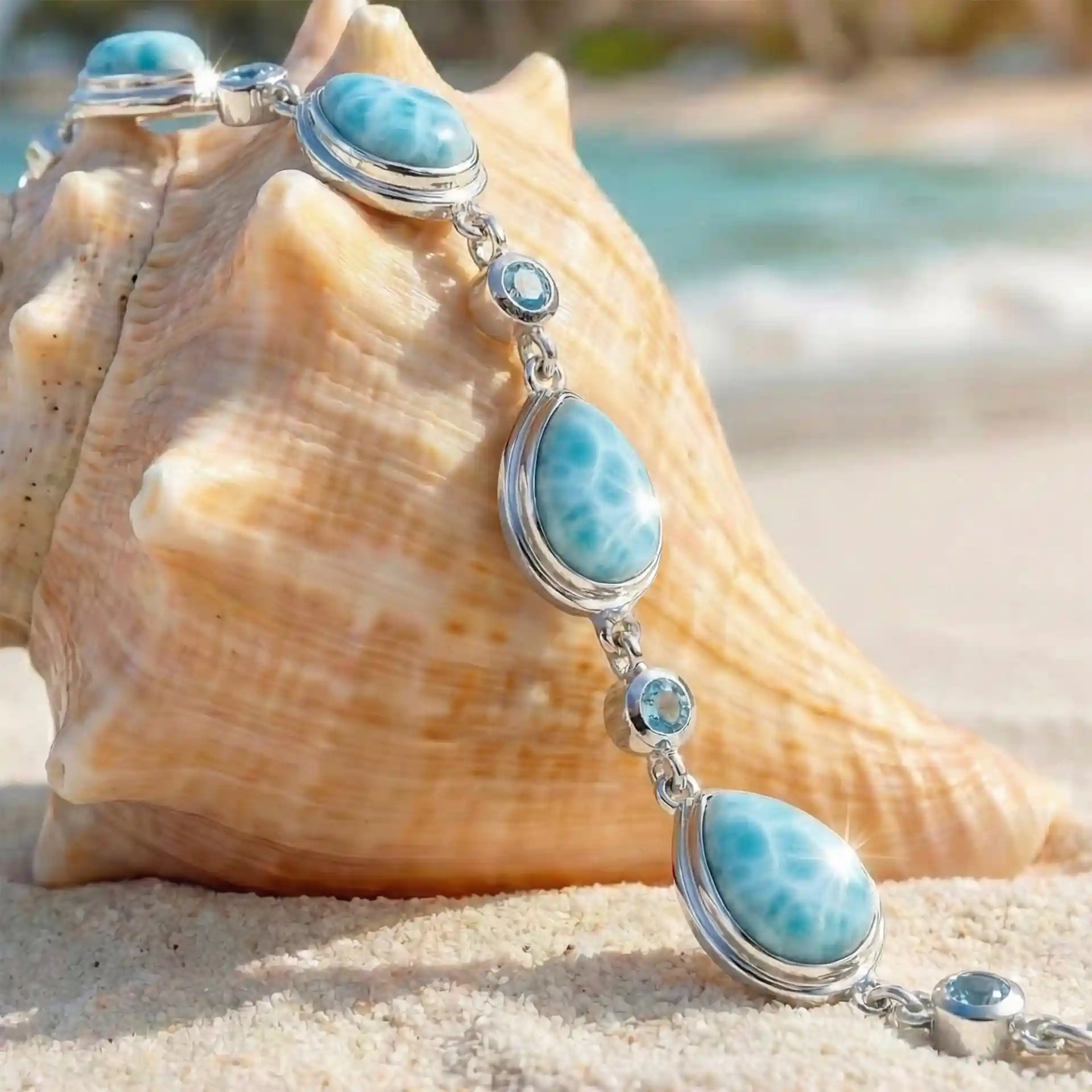 Blue Topaz Bracelet in silver and larimar