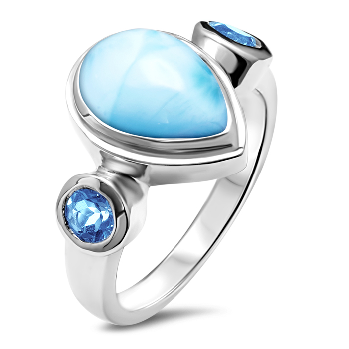 Women Gift Ring Atlantic Pear Larimar Jewelry