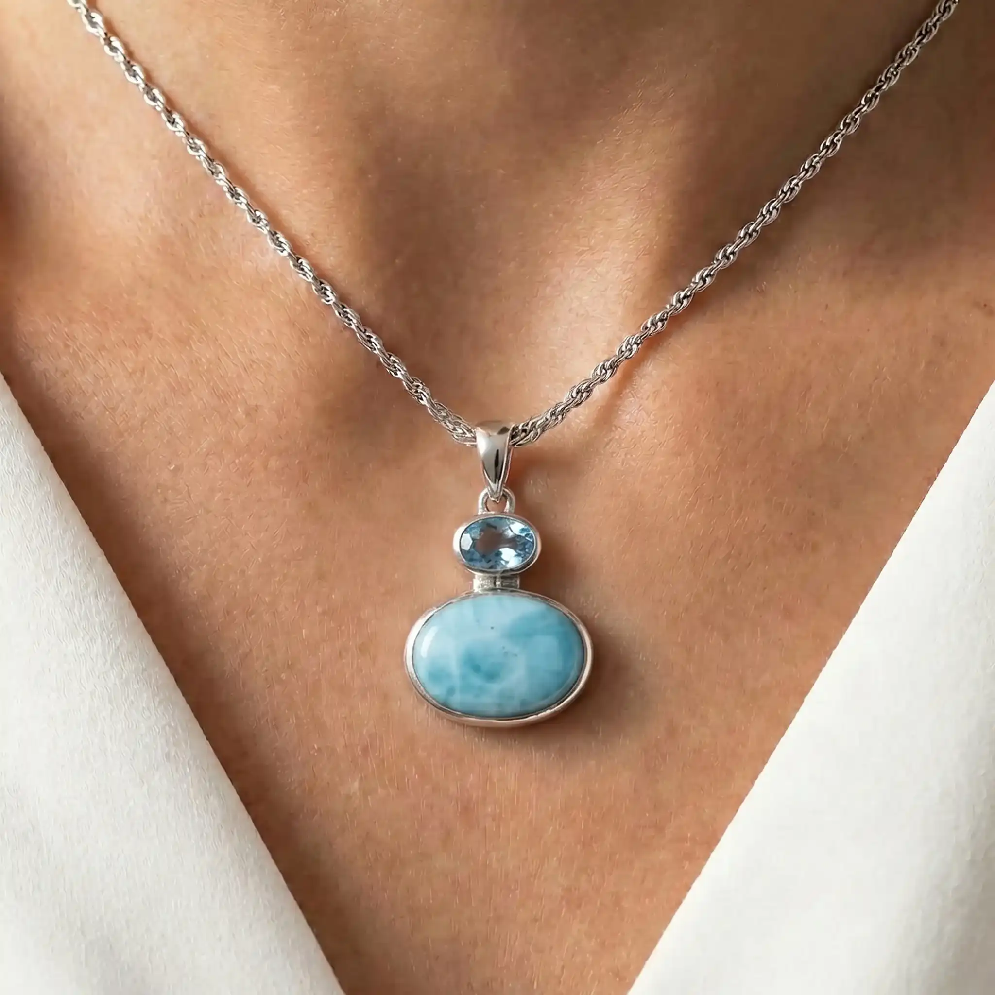 Avery Larimar Sterling Silver Pendant Necklace by Marahlago 