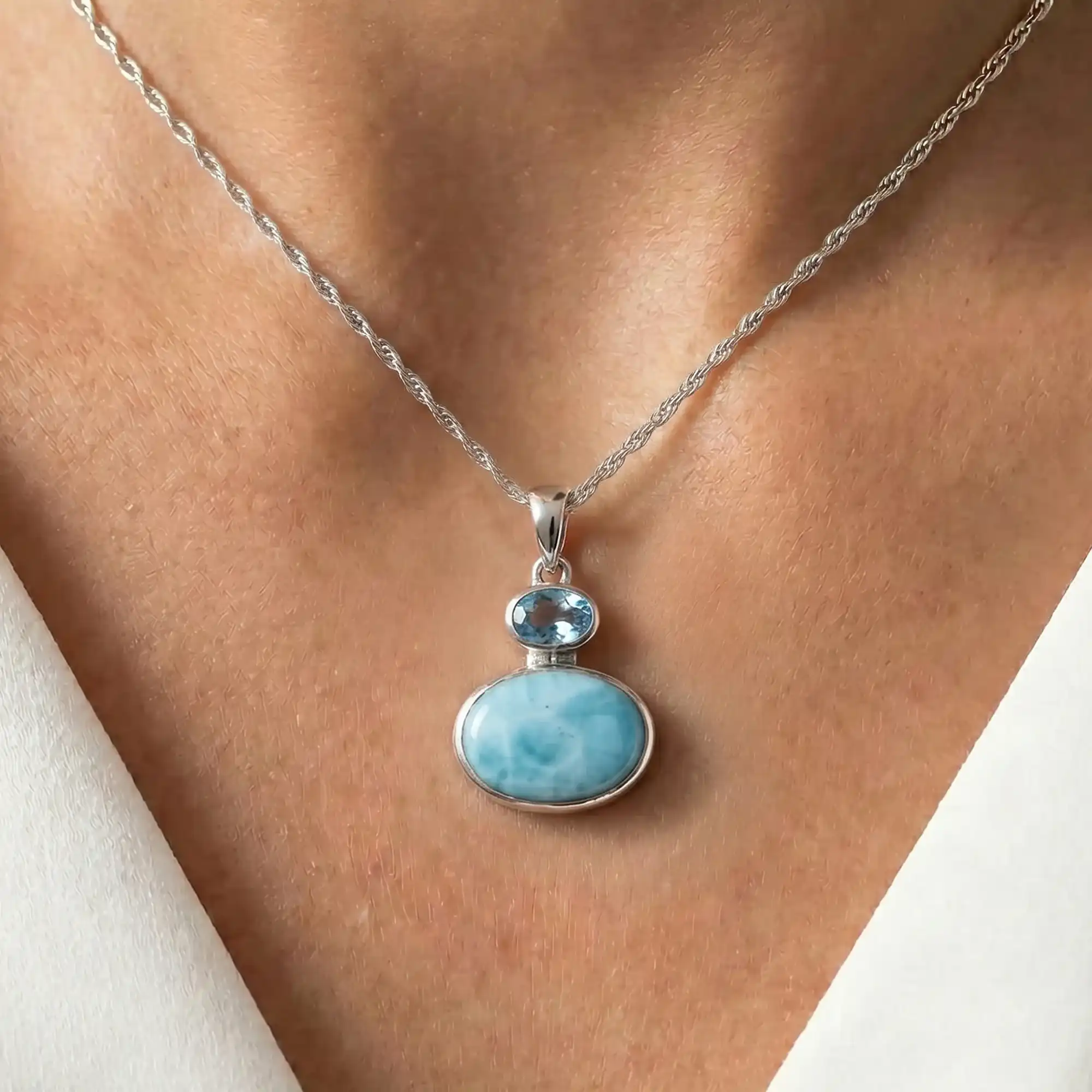 Avery Larimar Sterling Silver Pendant Necklace by Marahlago 