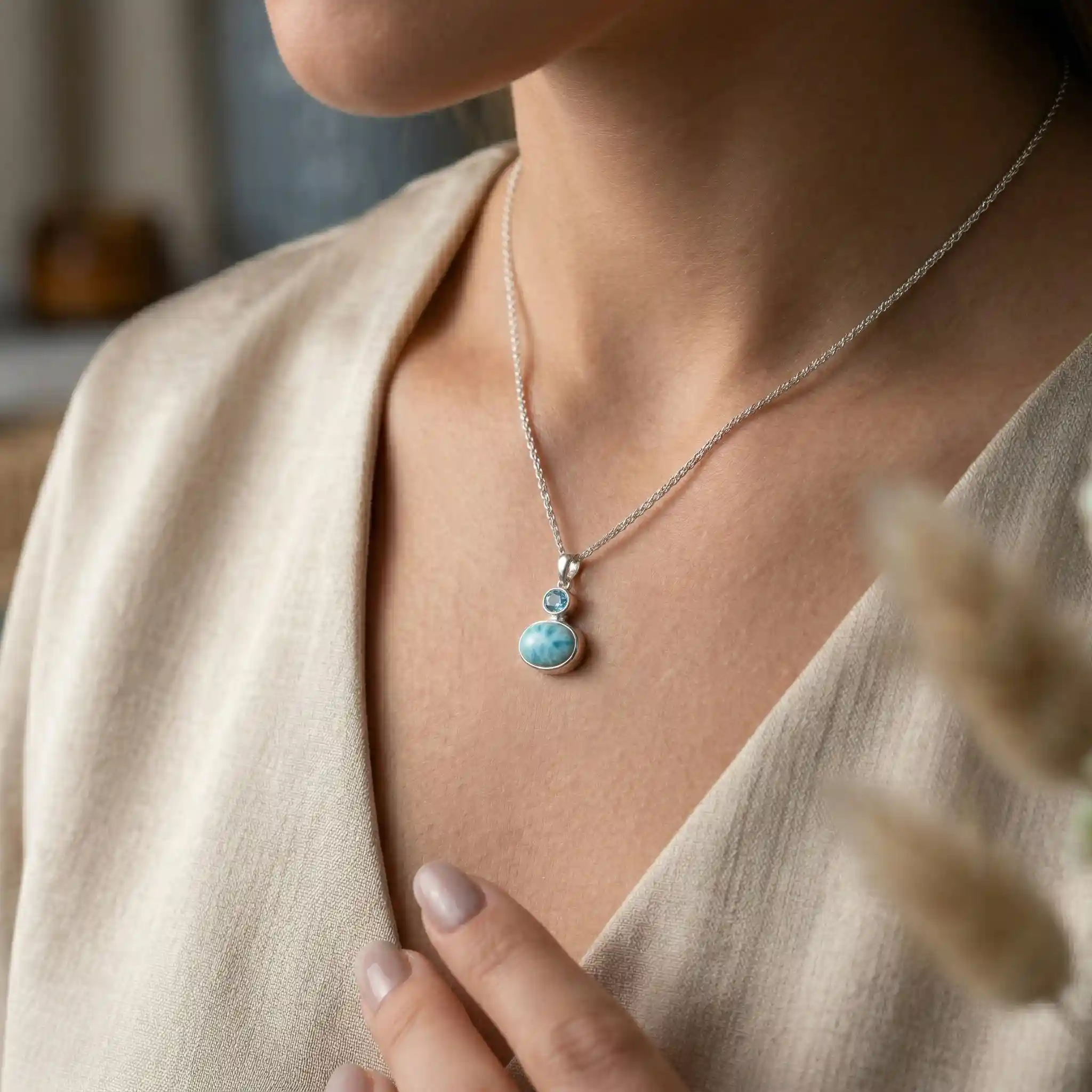 Avery Larimar Sterling Silver Pendant Necklace by Marahlago 