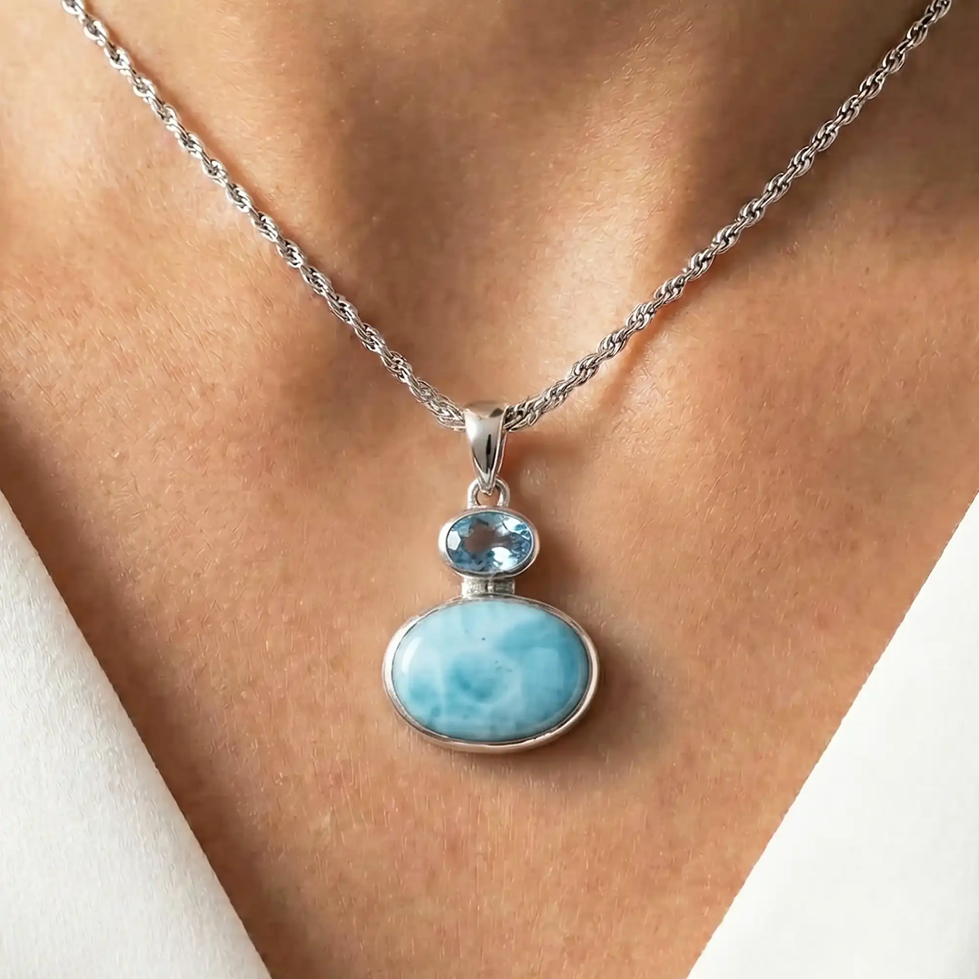 Avery Larimar Sterling Silver Pendant Necklace by Marahlago 