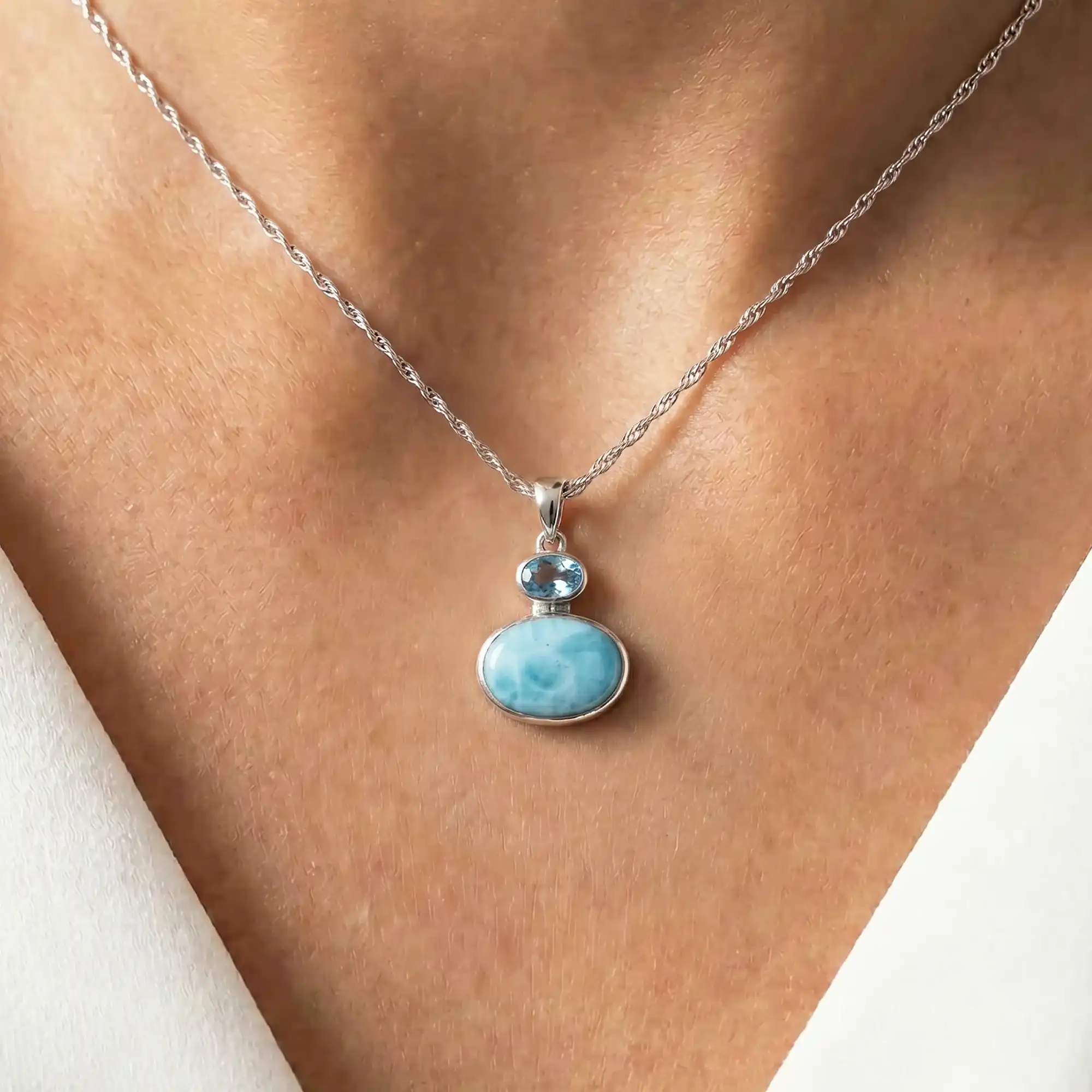 Avery Larimar Sterling Silver Pendant Necklace by Marahlago 