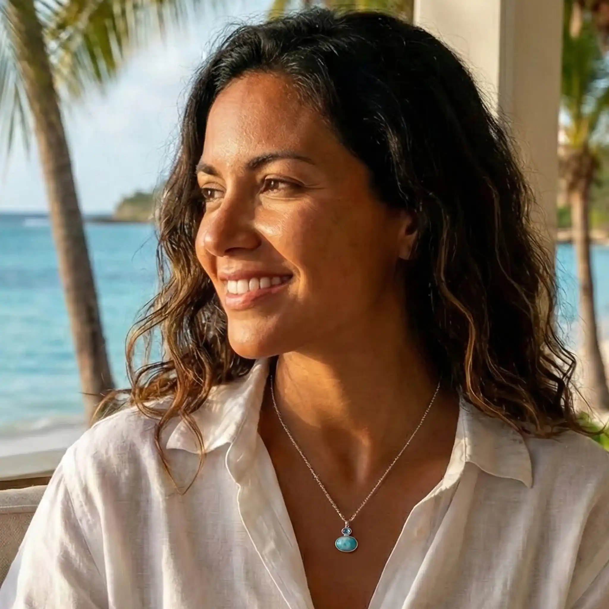 Avery Larimar Sterling Silver Pendant Necklace by Marahlago 