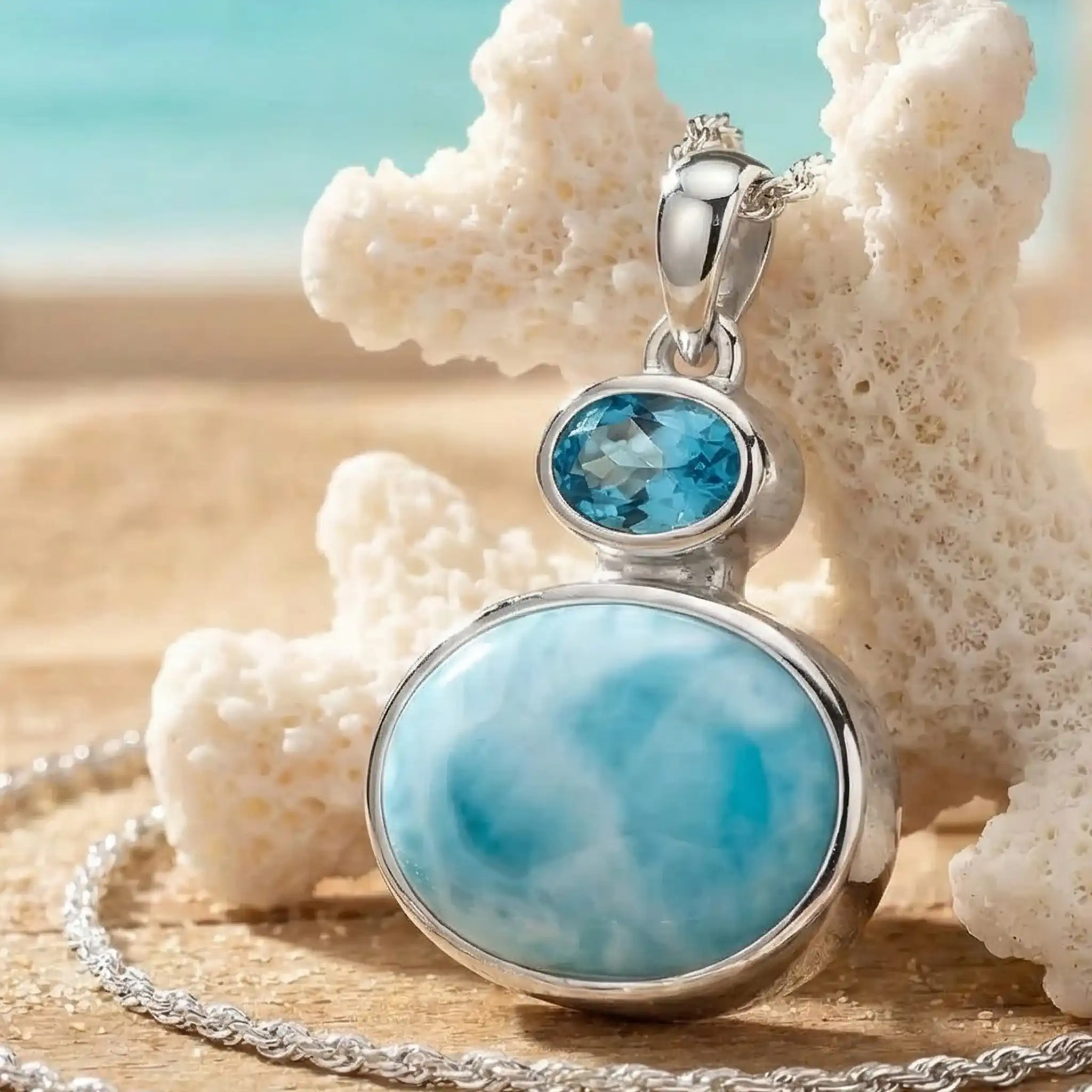 Avery Larimar Sterling Silver Pendant Necklace by Marahlago 