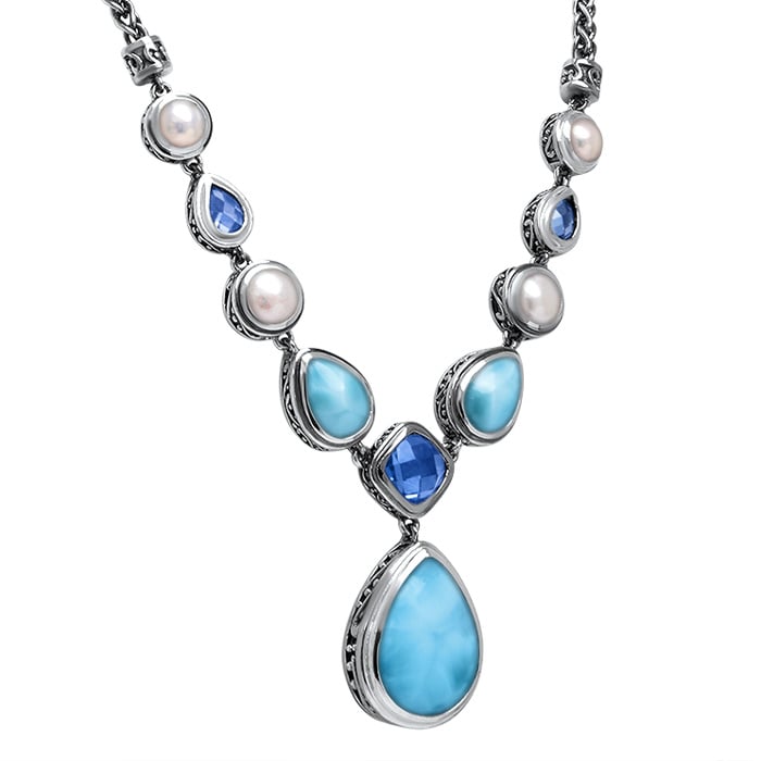 Gemstone necklace in sterling silver with larimar