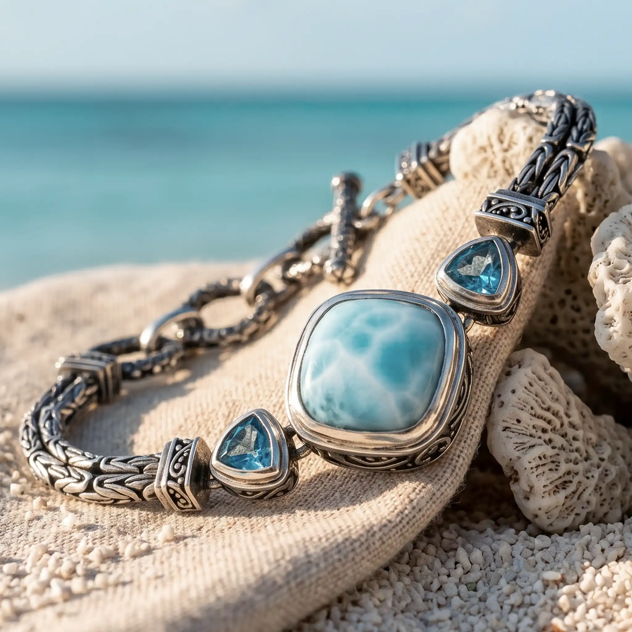 Larimar Azure Cushion Bracelet Silver Marahlago