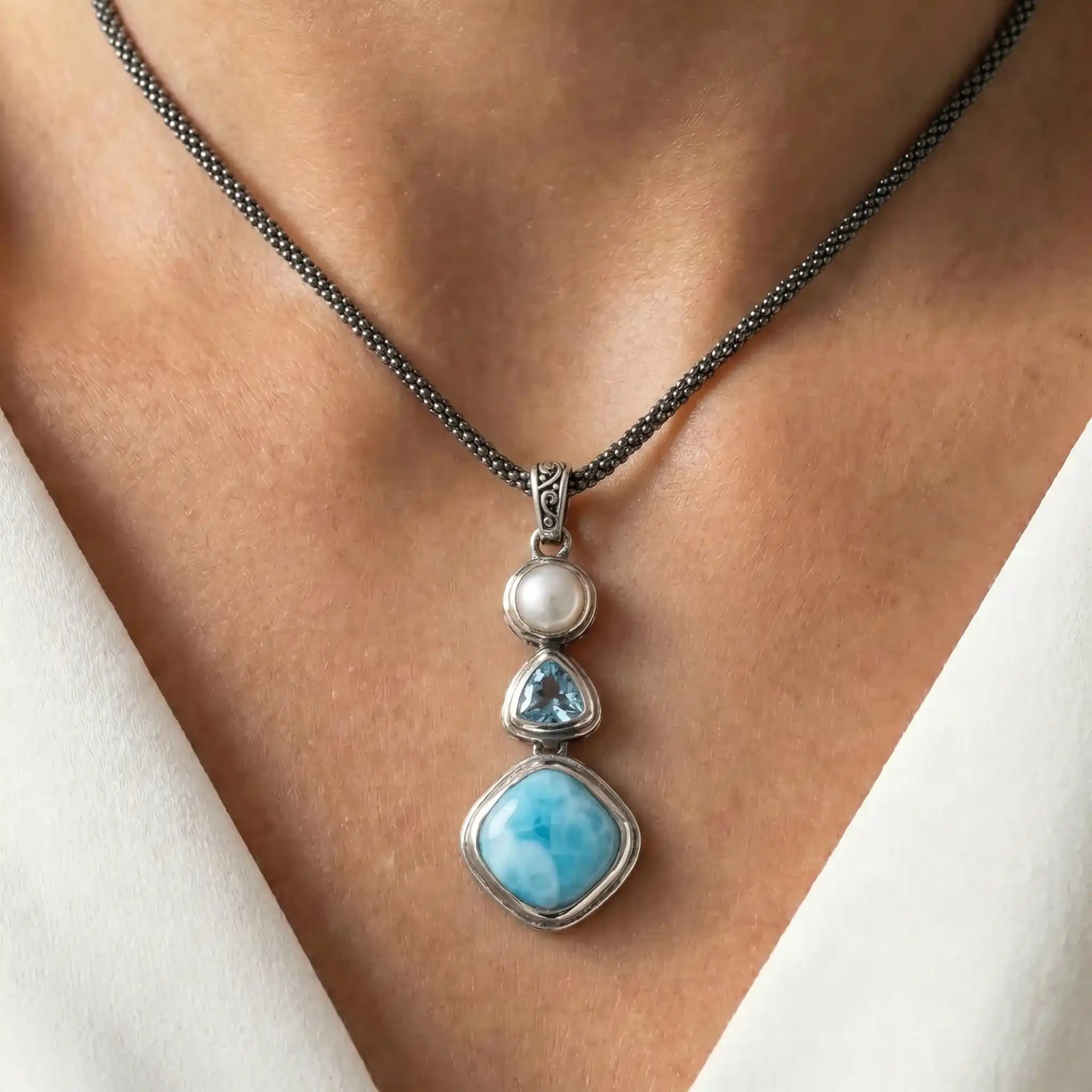 Larimar Azure Cushion Necklace
