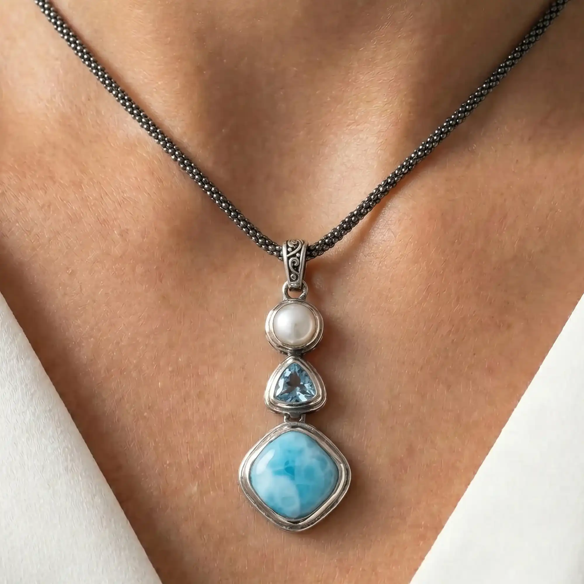 Larimar Azure Cushion Necklace
