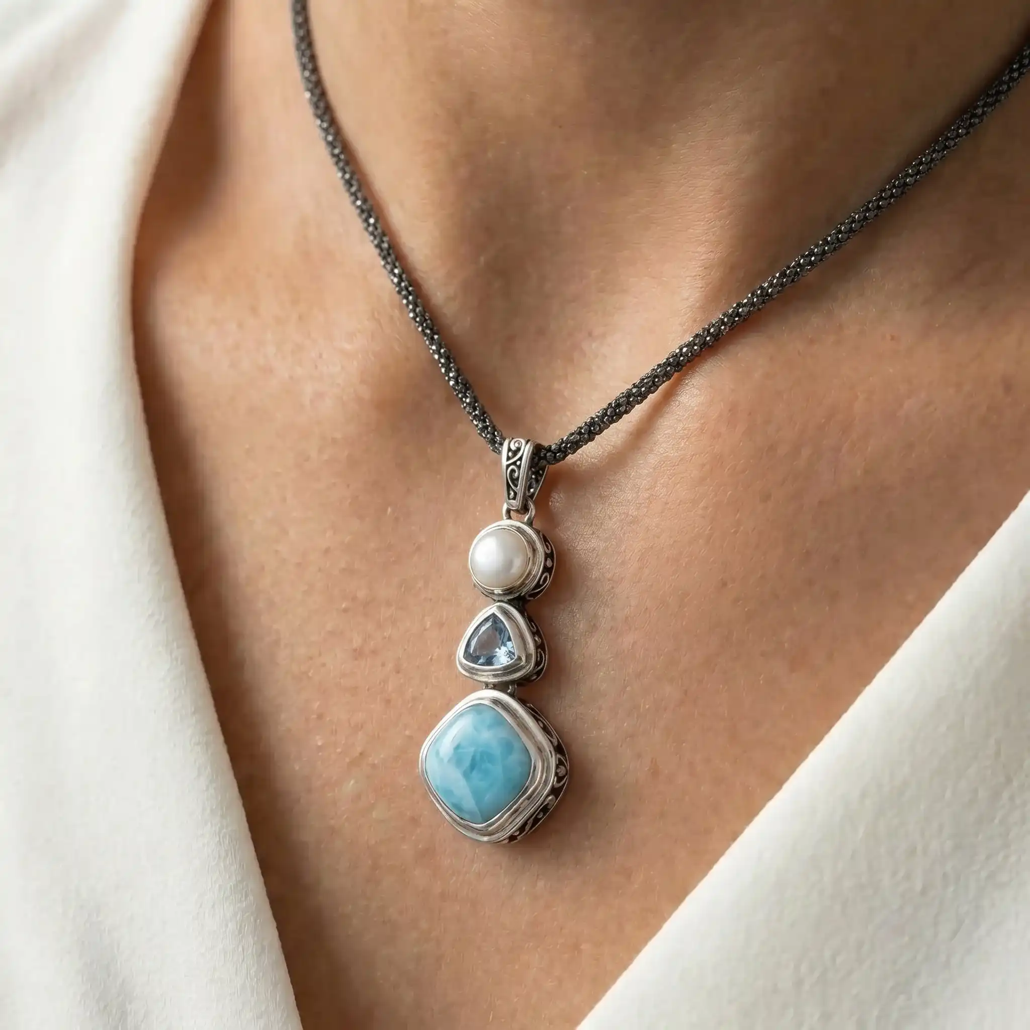 Larimar Azure Cushion Necklace