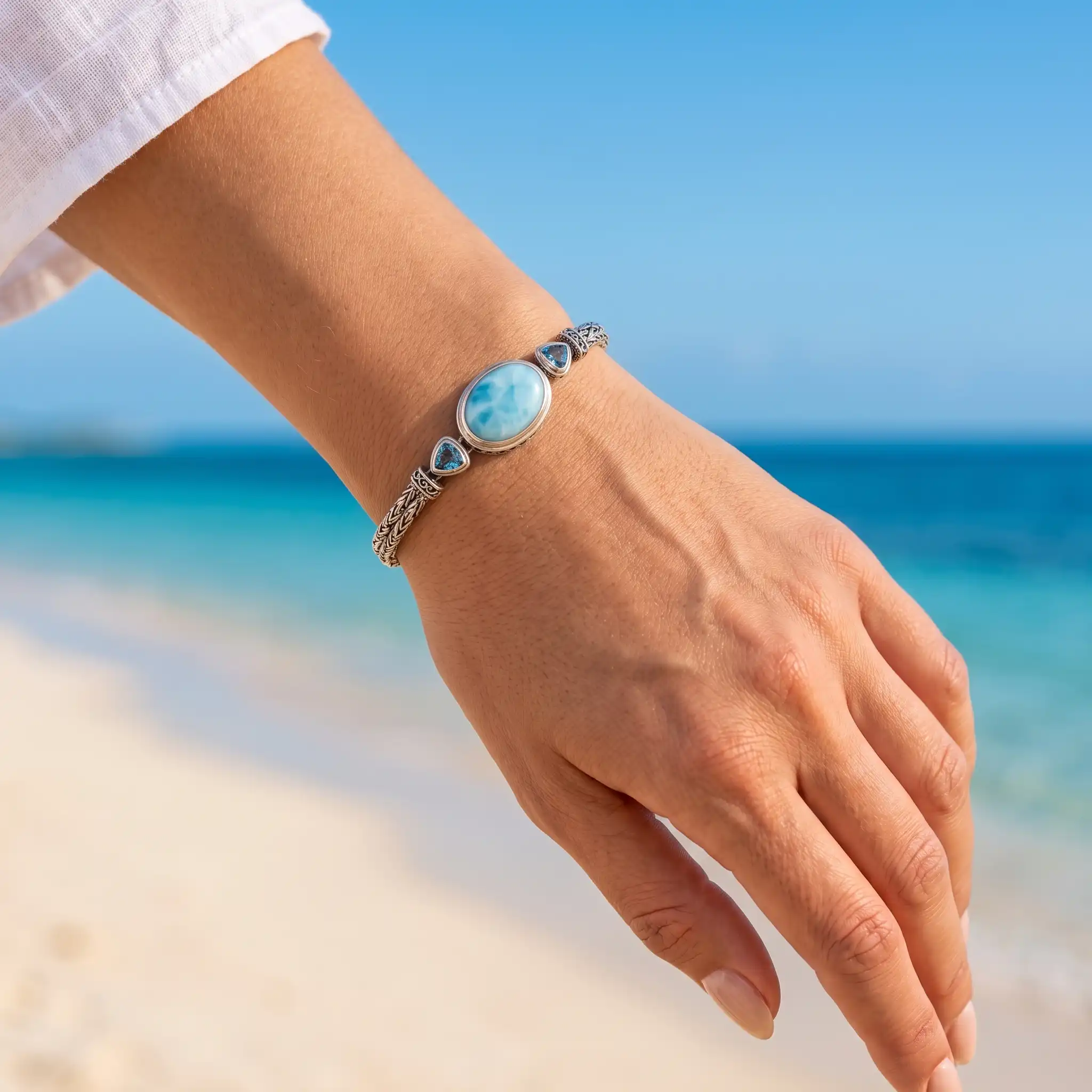 Larimar Azure Pear Vintage Bracelet in sterling silver Marahlago 