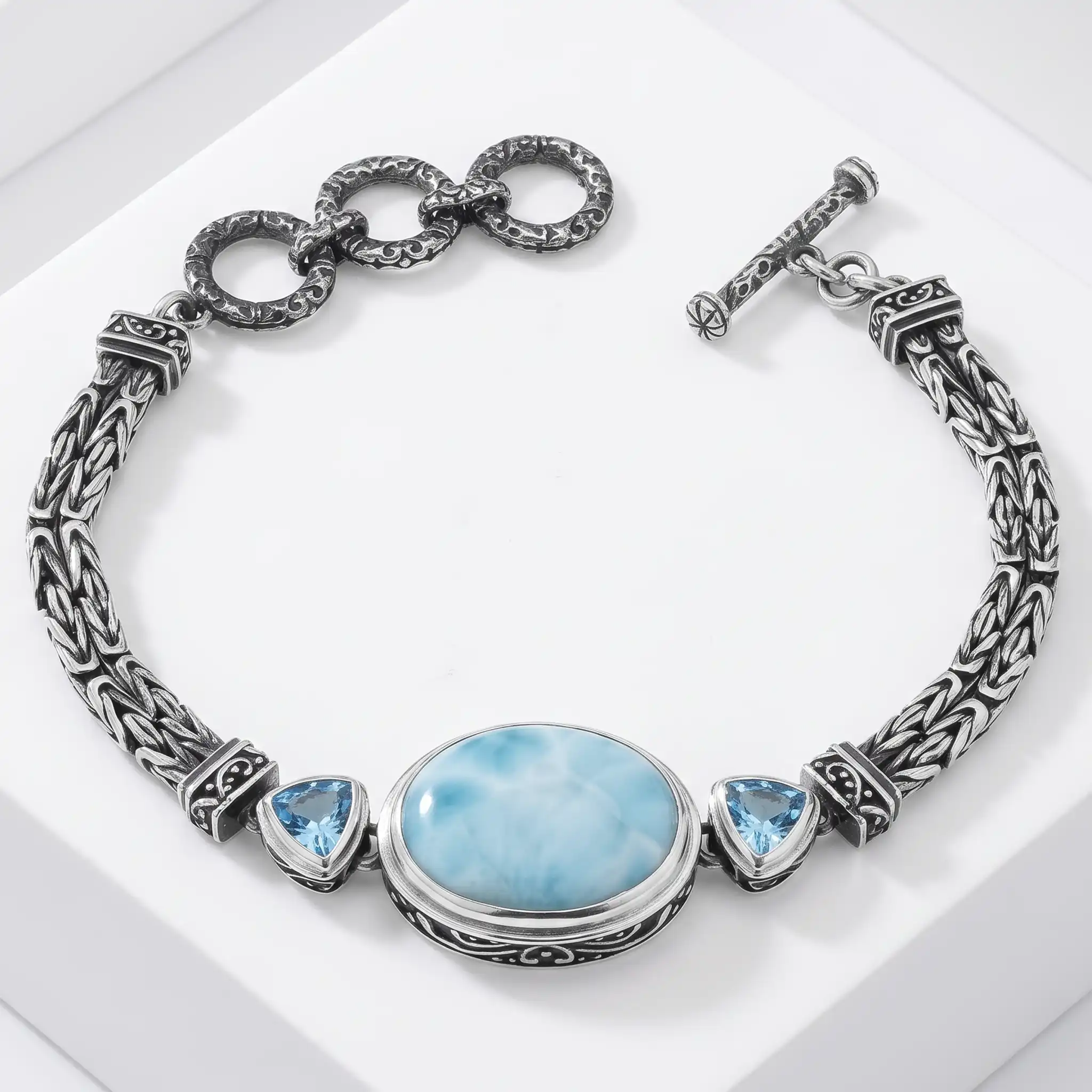 Larimar Azure Pear Vintage Bracelet in sterling silver Marahlago 