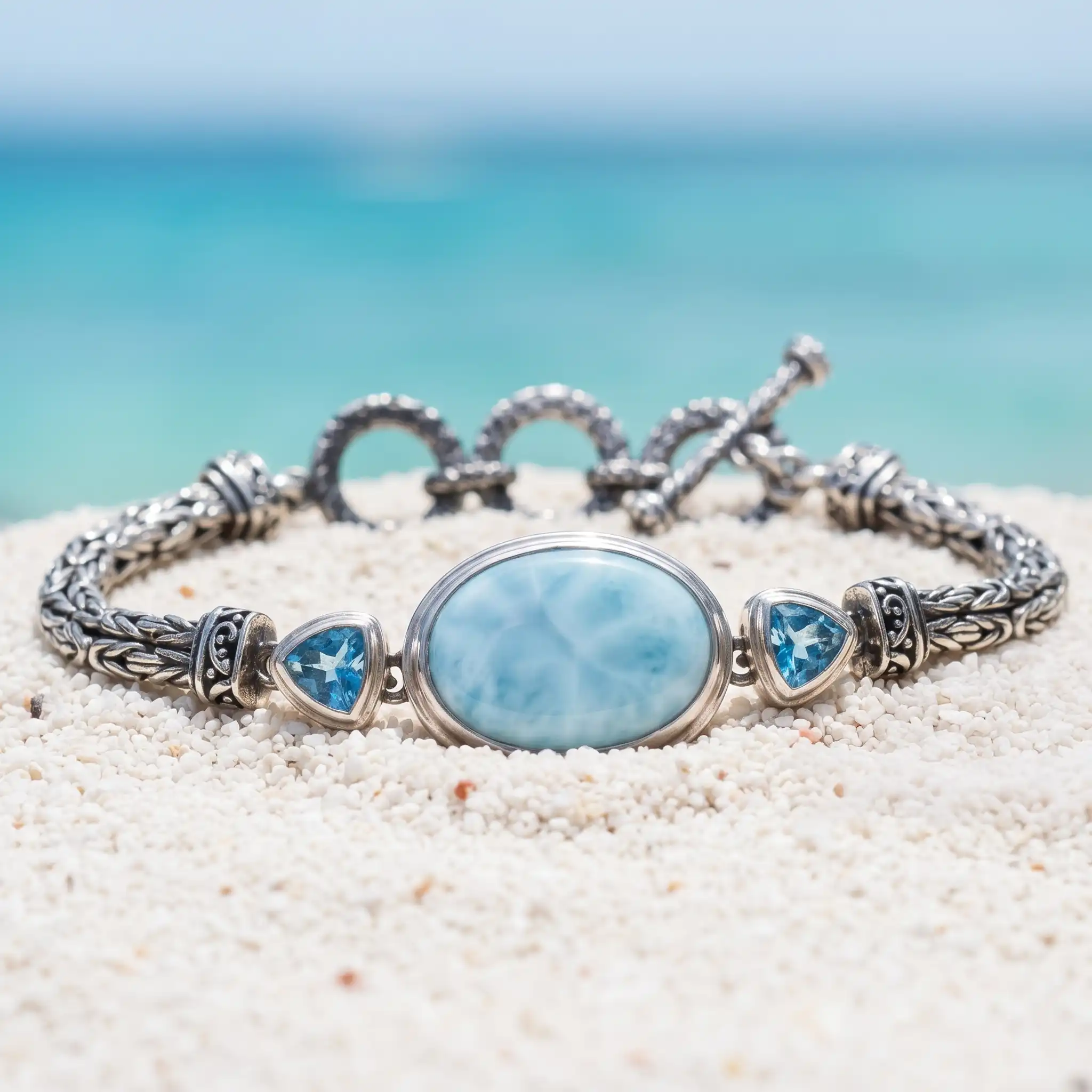 Larimar Azure Pear Vintage Bracelet in sterling silver Marahlago 