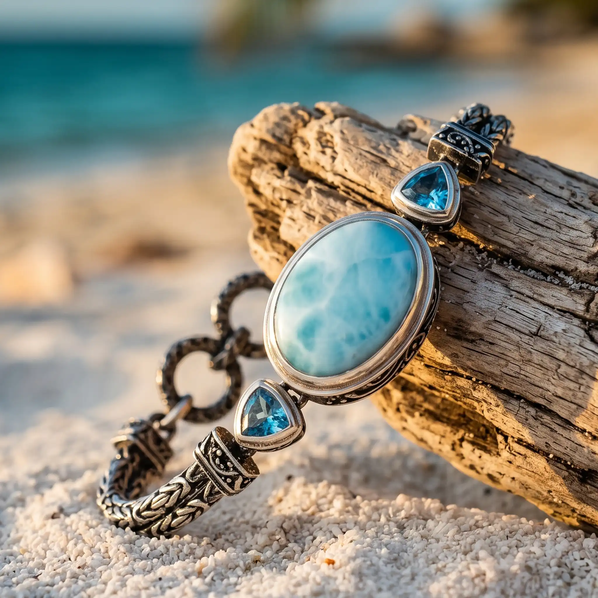 Larimar Azure Pear Vintage Bracelet in sterling silver Marahlago 