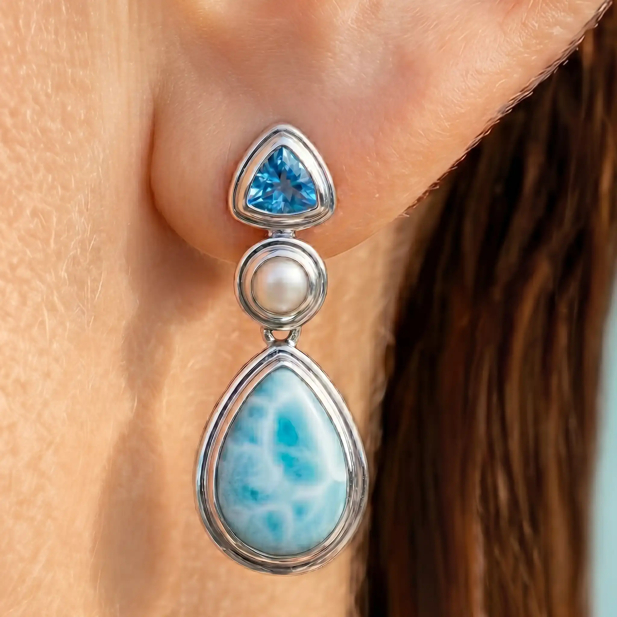 Vintage Earrings in sterling silver and larimar by marahlago