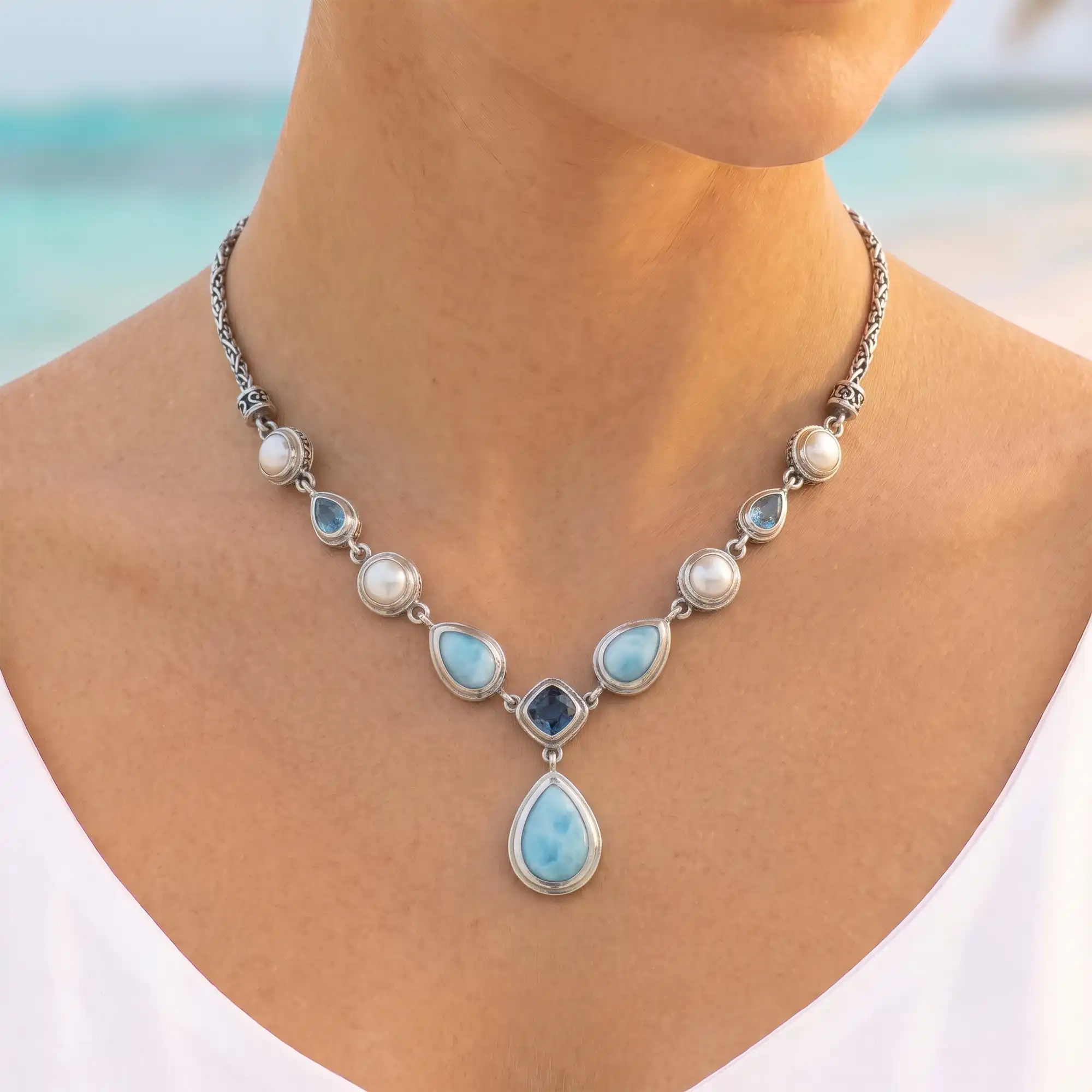 Larimar Gemstone necklace in sterling silver