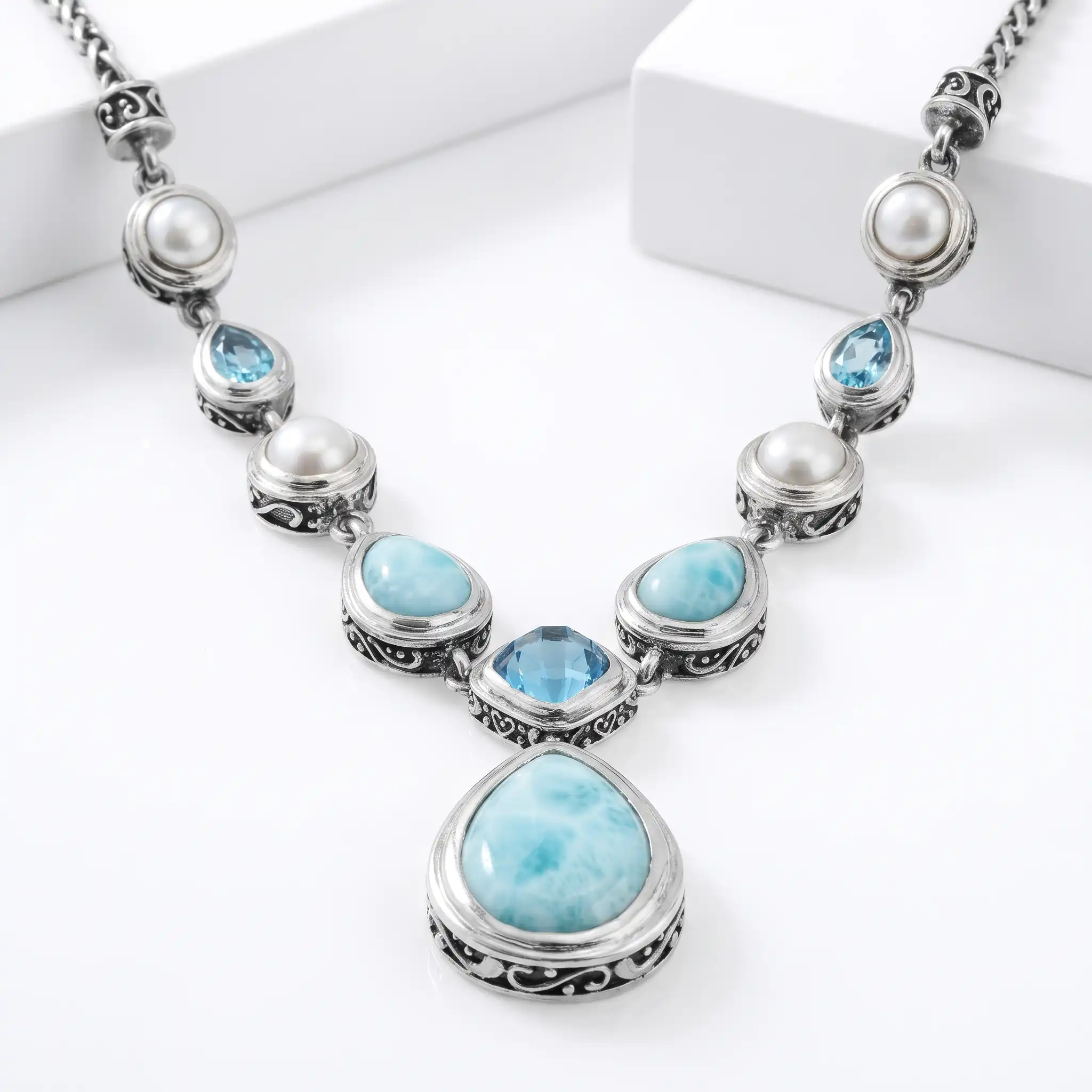 Larimar Gemstone necklace in sterling silver